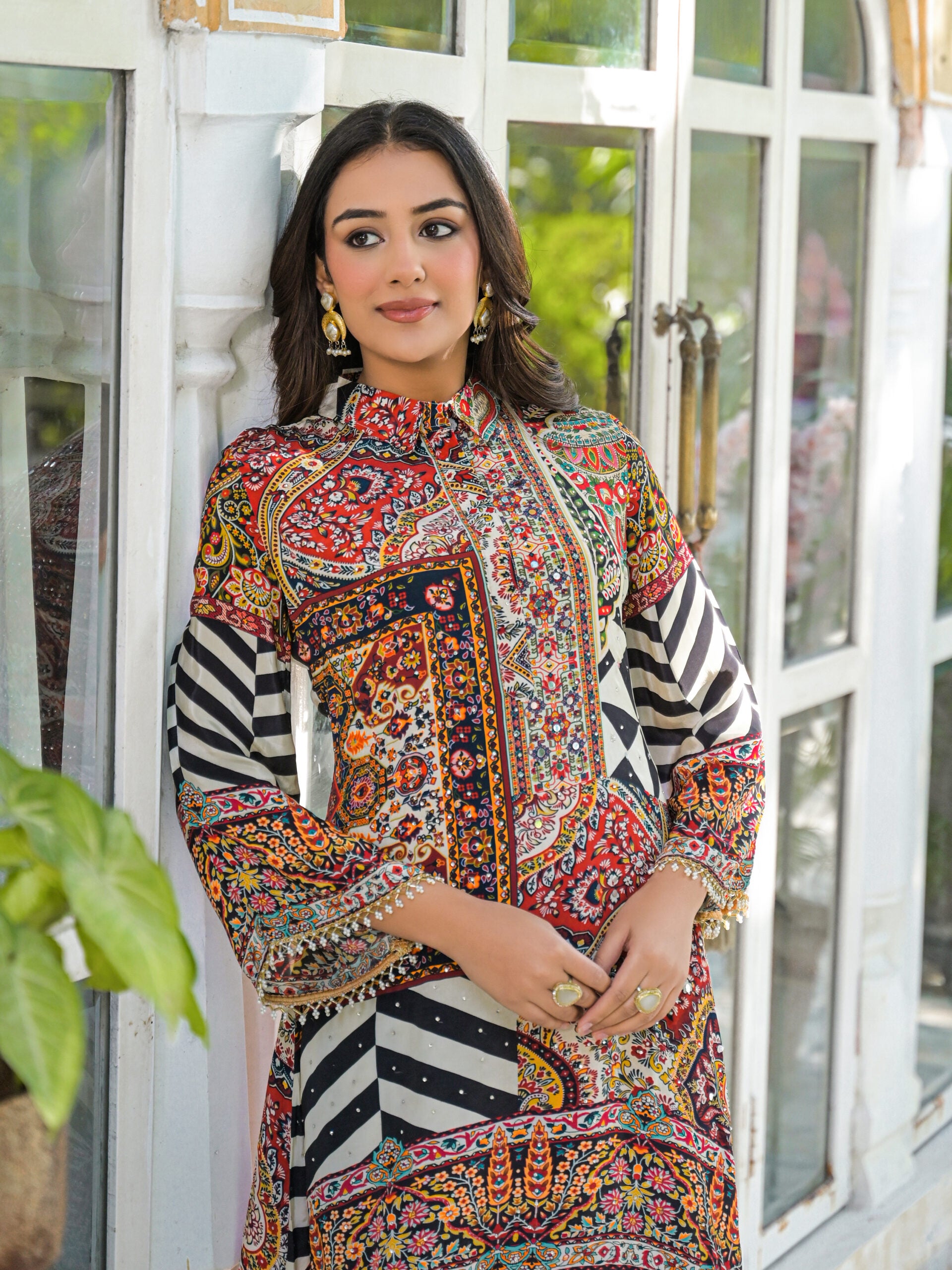 Label khoj Natural crepe with hand work Two piece