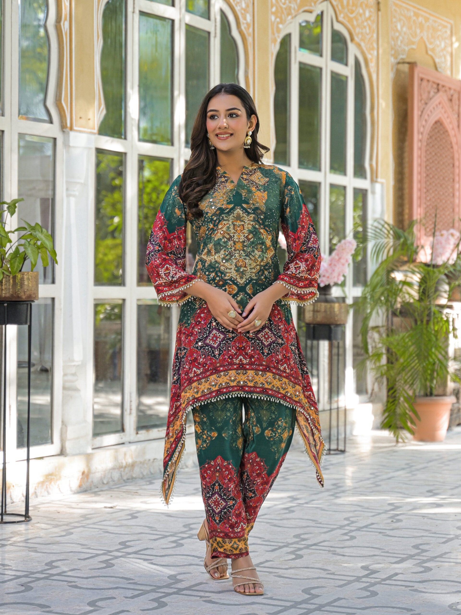 Label khoj Natural crepe with hand work Two piece
