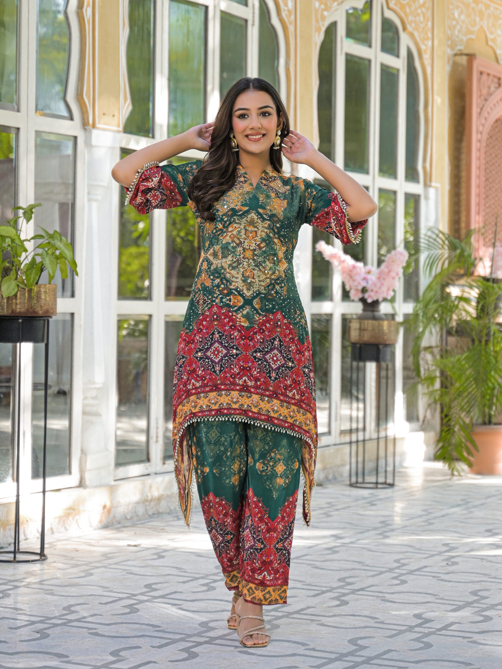 Label khoj Natural crepe with hand work Two piece