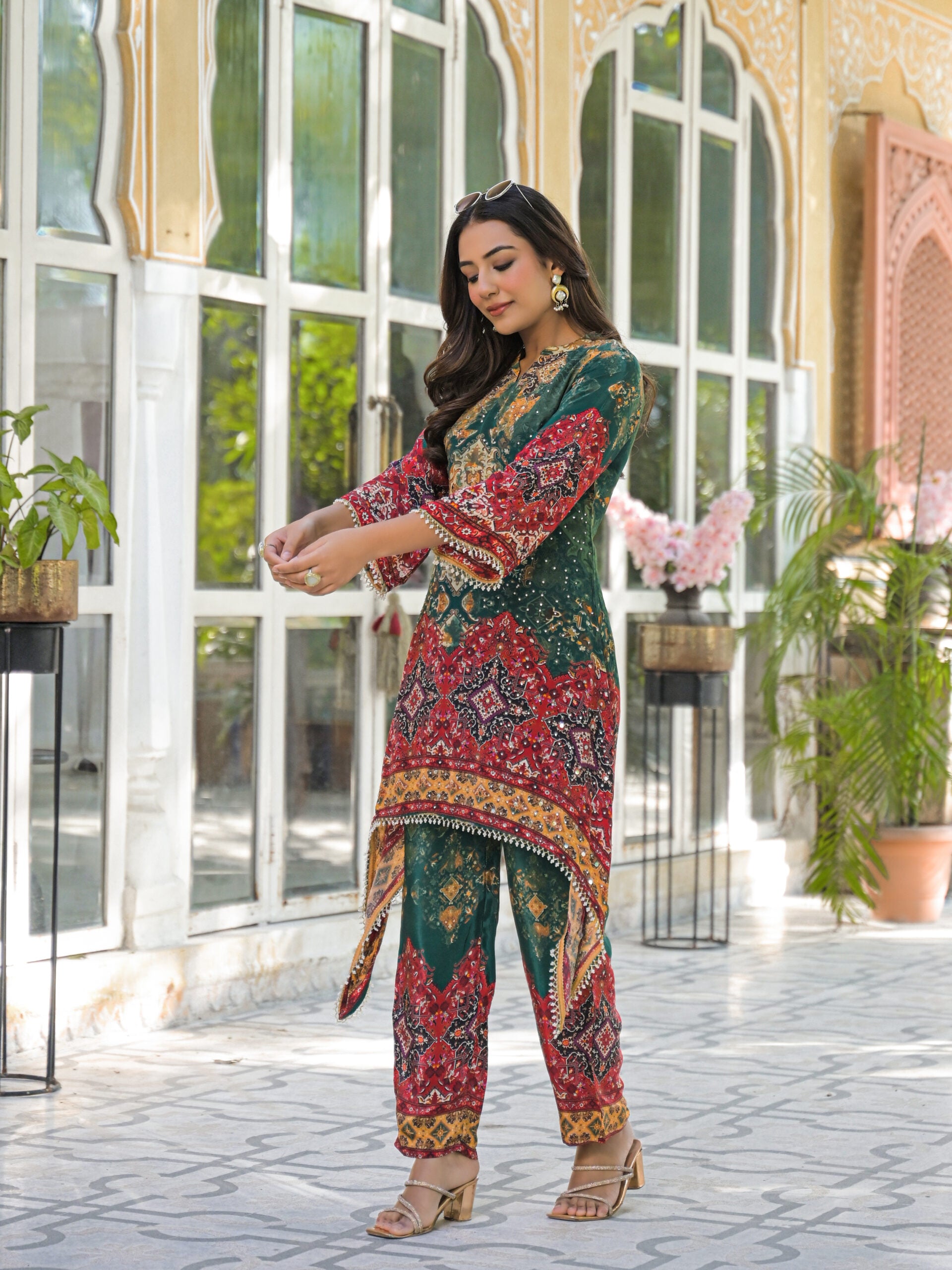 Label khoj Natural crepe with hand work Two piece