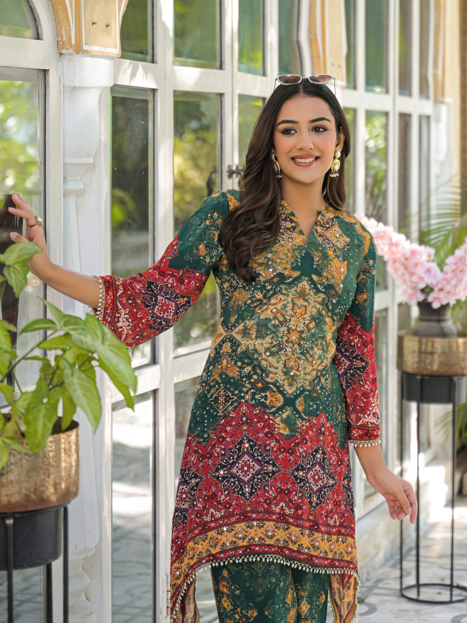 Label khoj Natural crepe with hand work Two piece