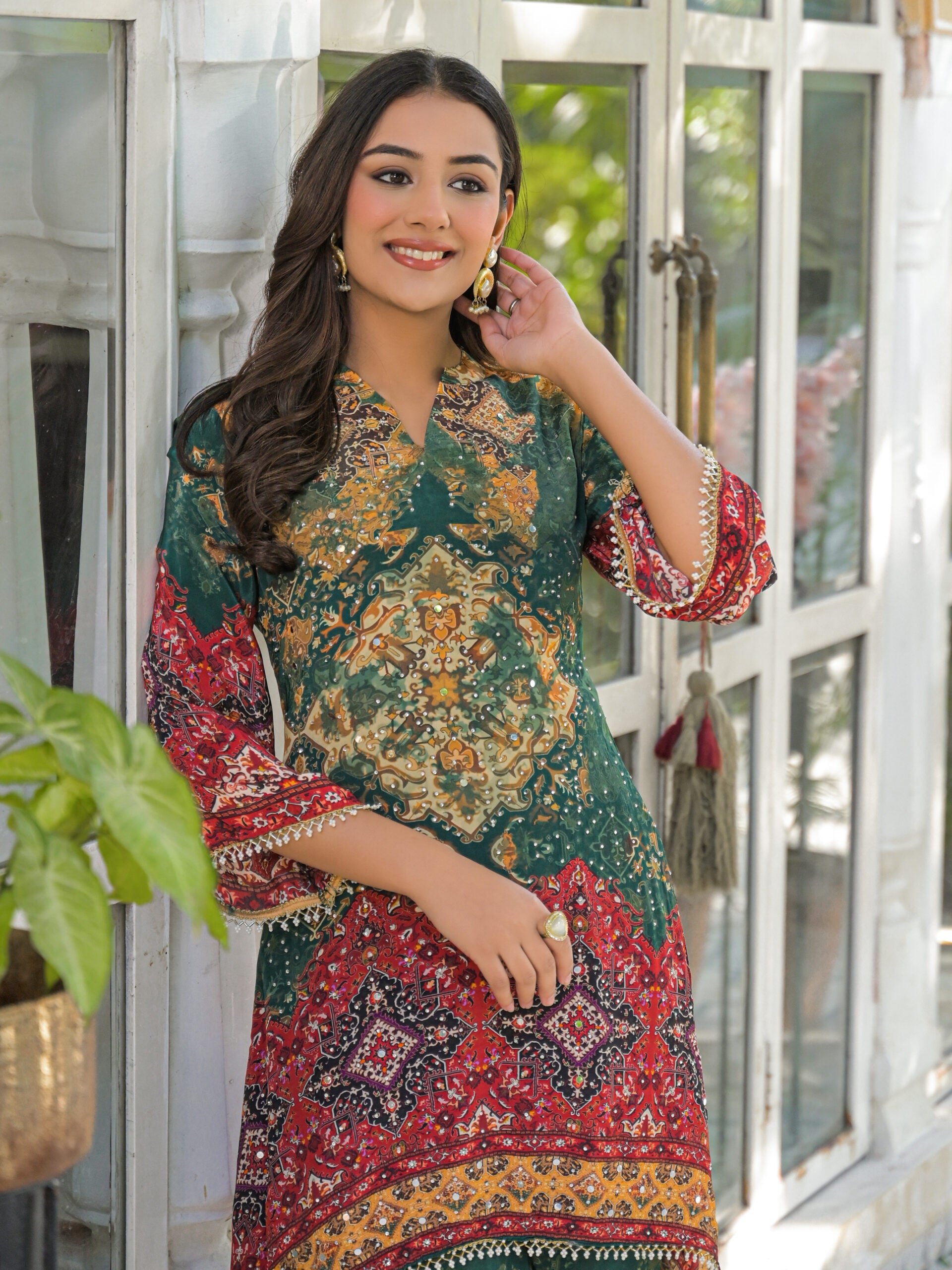 Label khoj Natural crepe with hand work Two piece