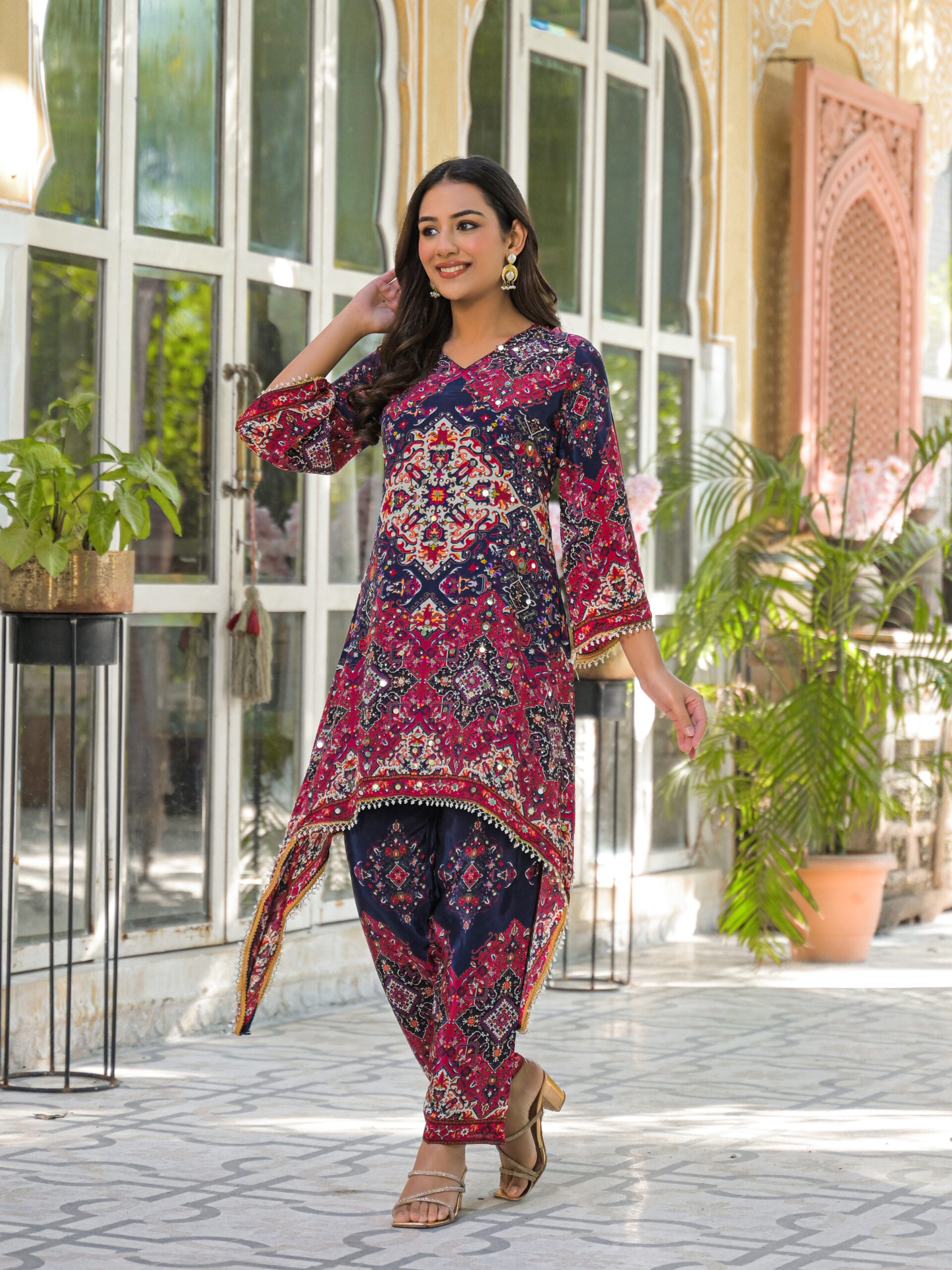 Label khoj Natural crepe with hand work Two piece