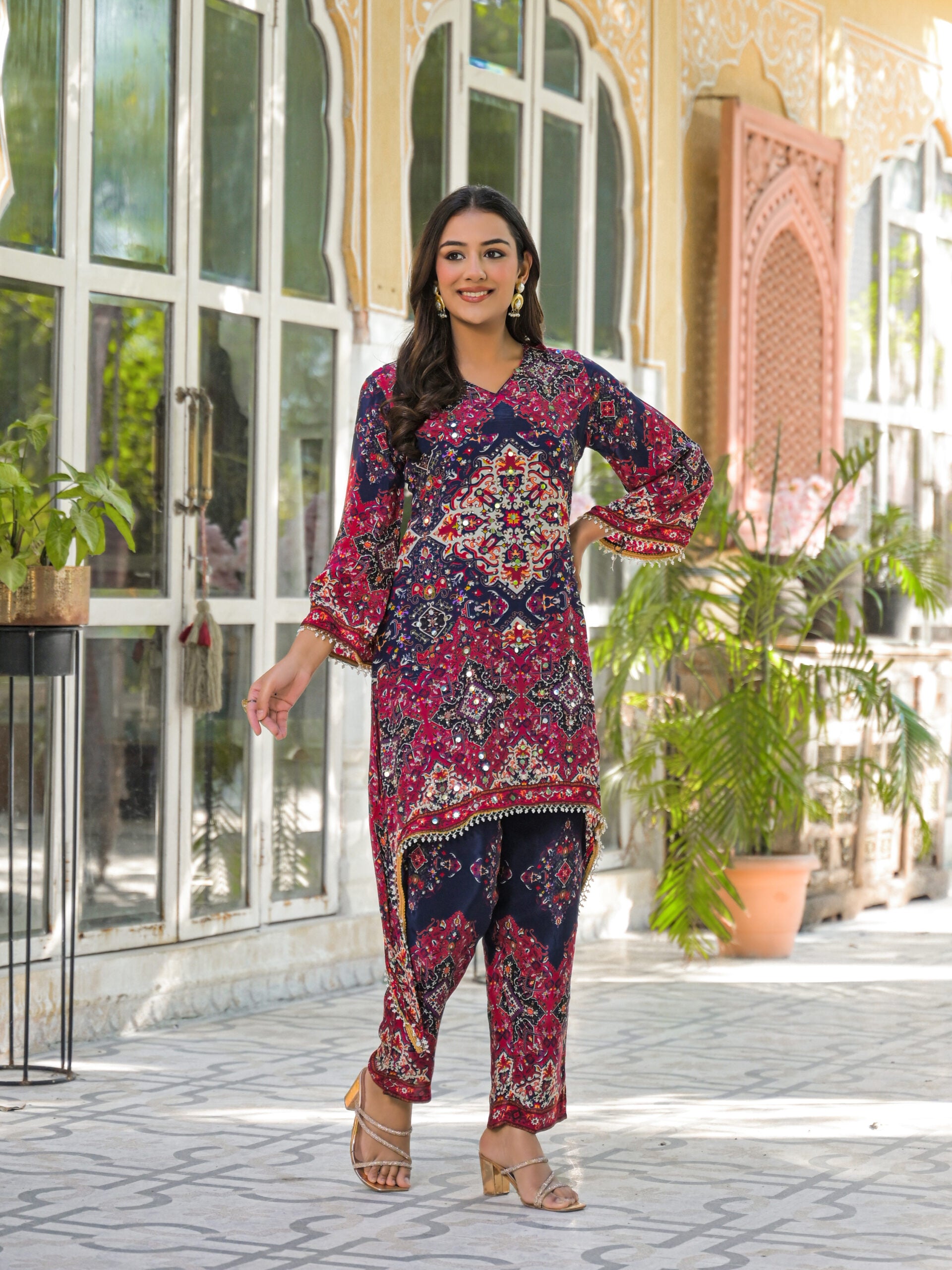 Label khoj Natural crepe with hand work Two piece