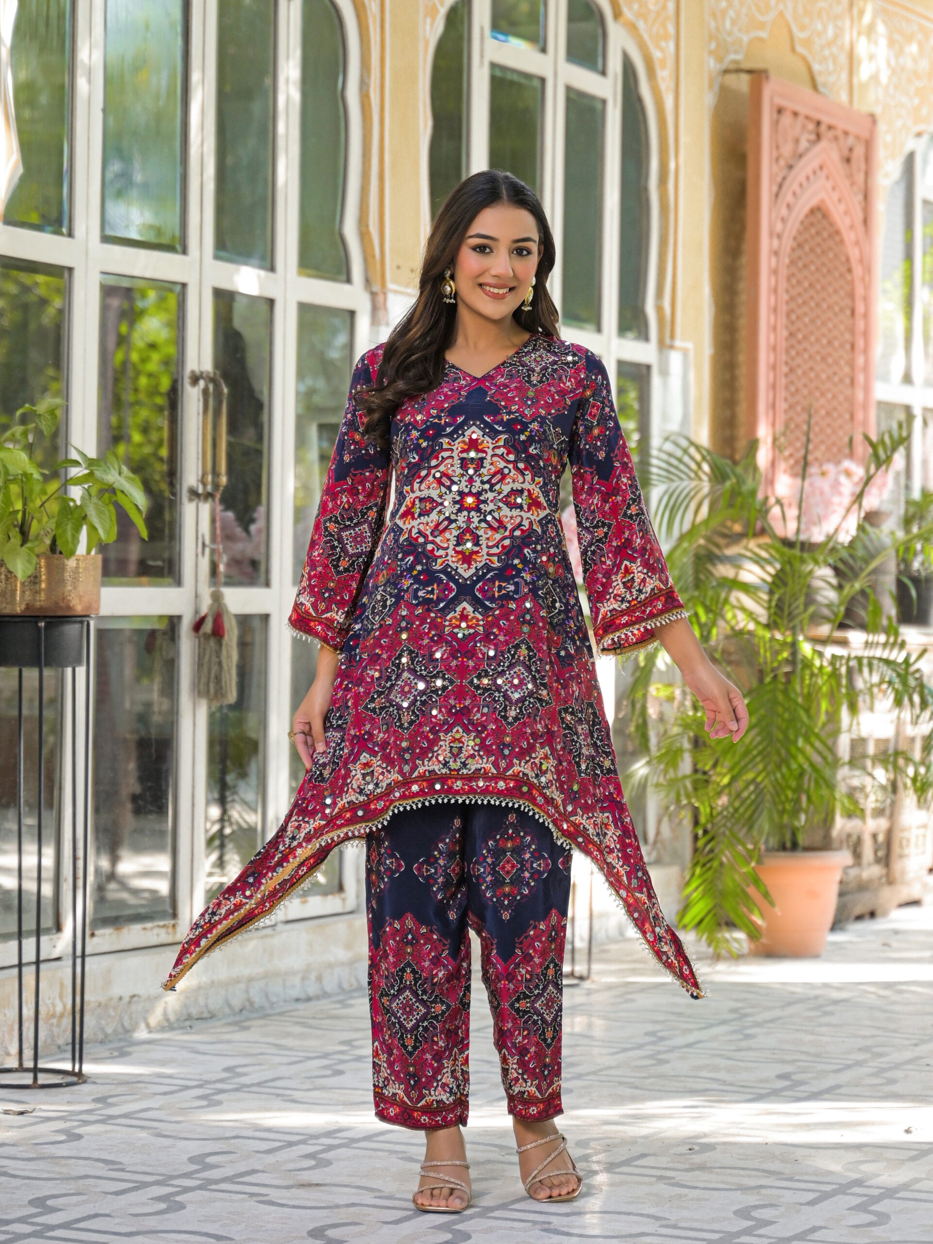 Label khoj Natural crepe with hand work Two piece