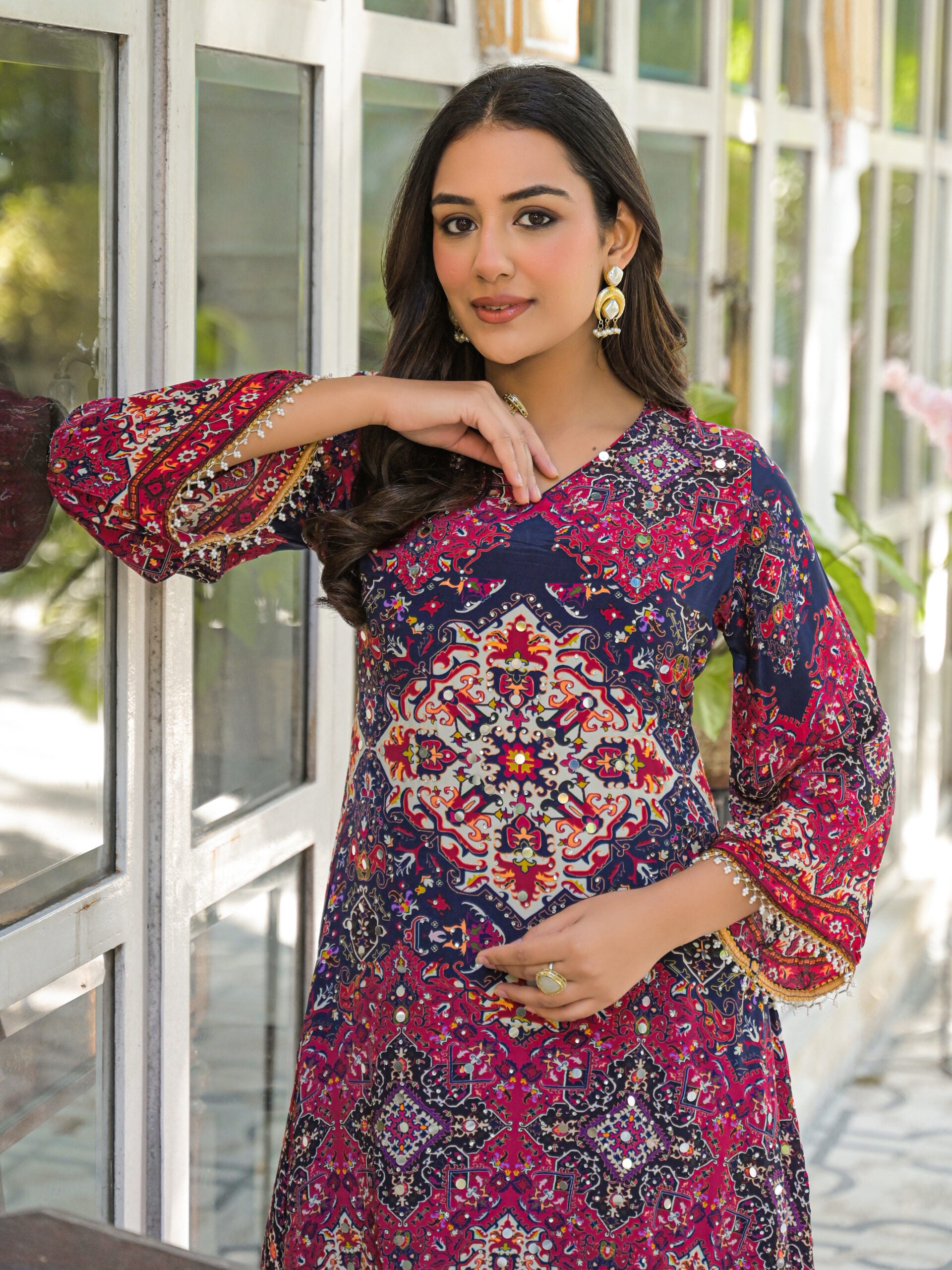 Label khoj Natural crepe with hand work Two piece