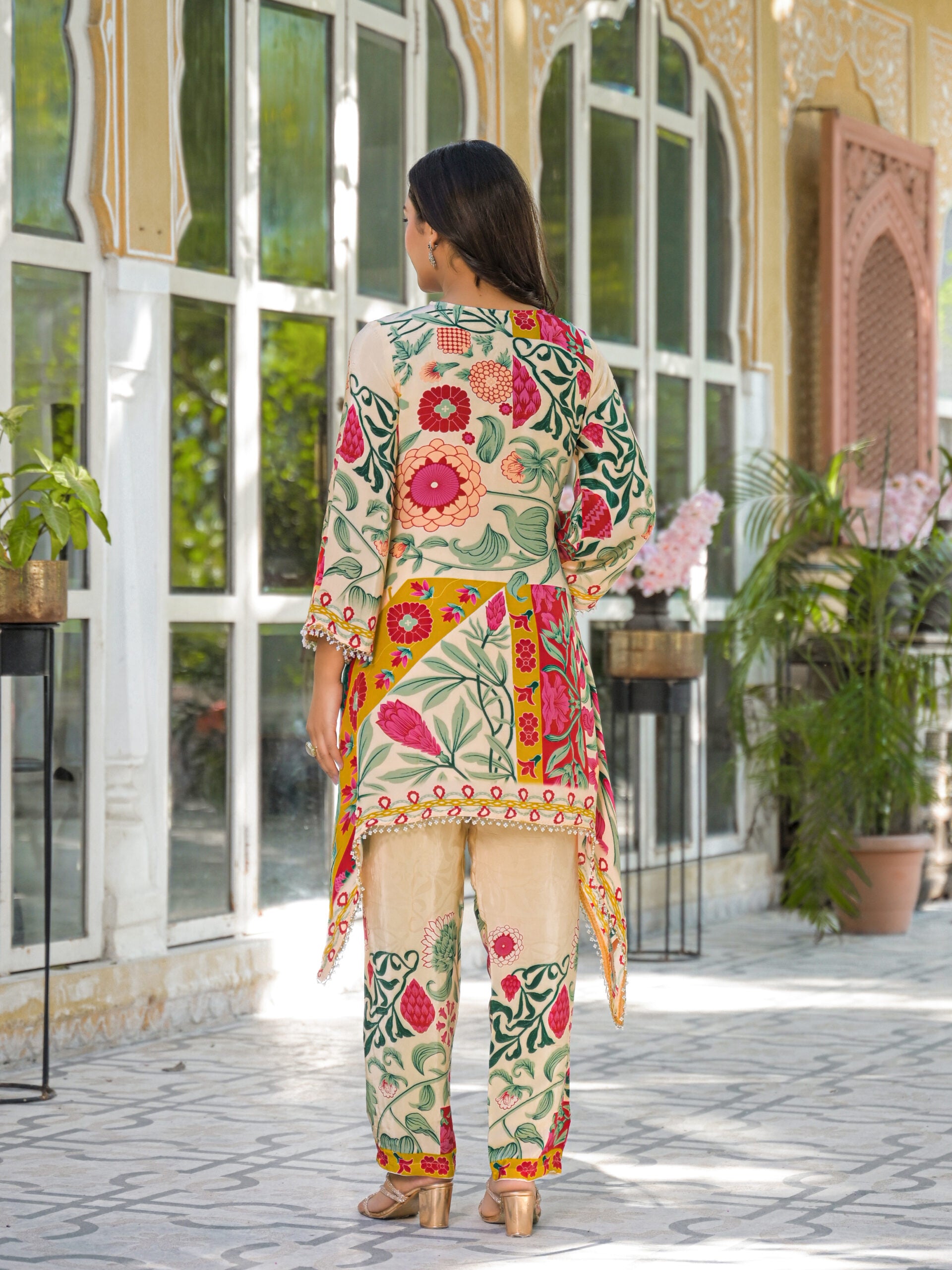 Label khoj Natural crepe with hand work Two piece