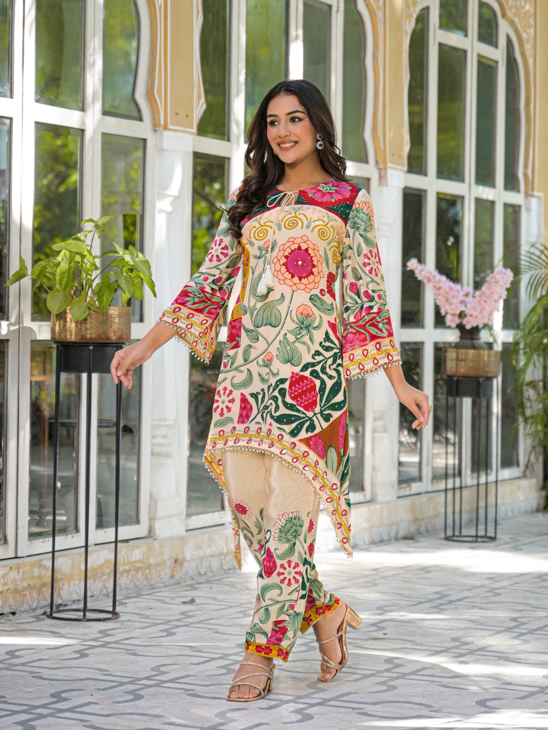Label khoj Natural crepe with hand work Two piece