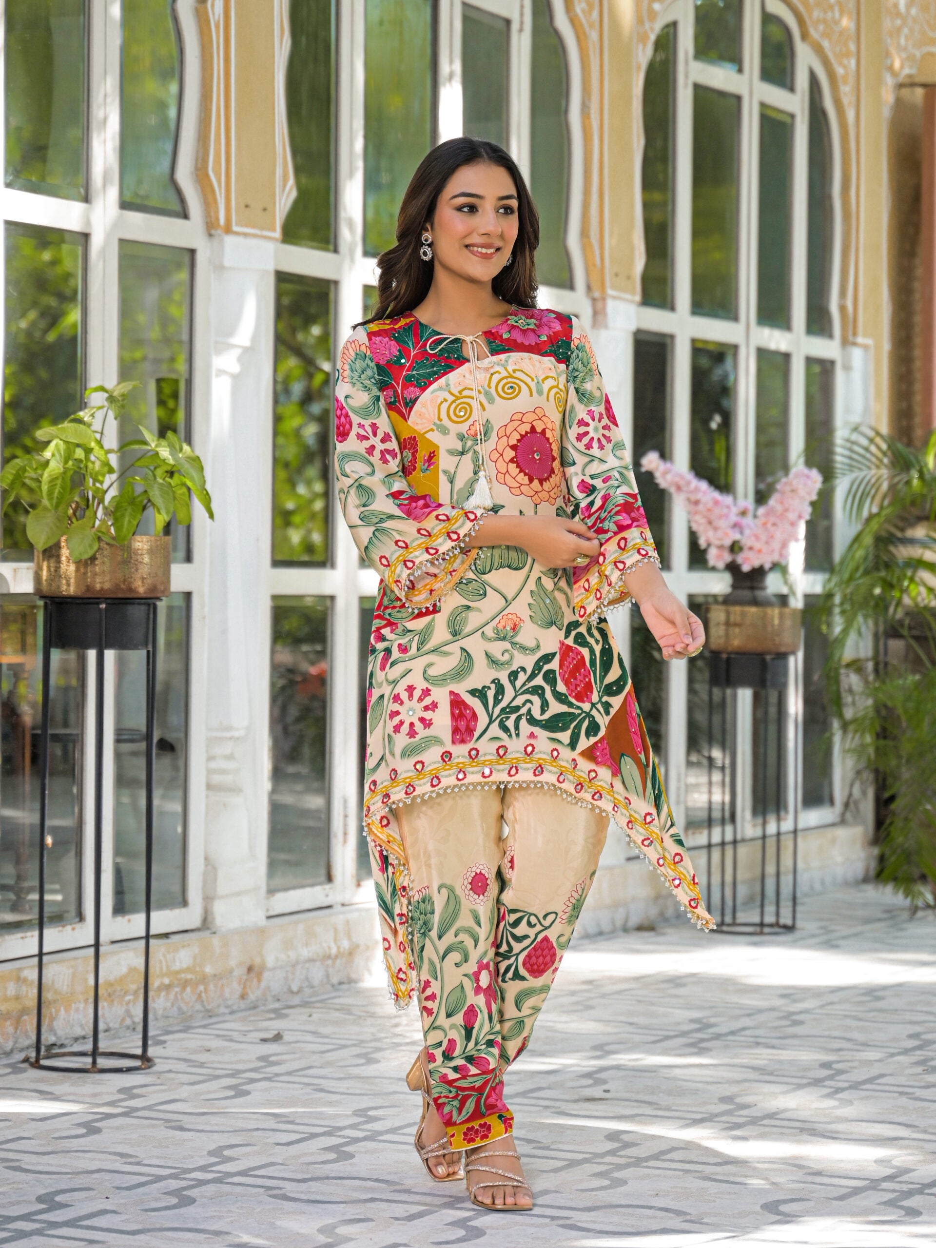 Label khoj Natural crepe with hand work Two piece