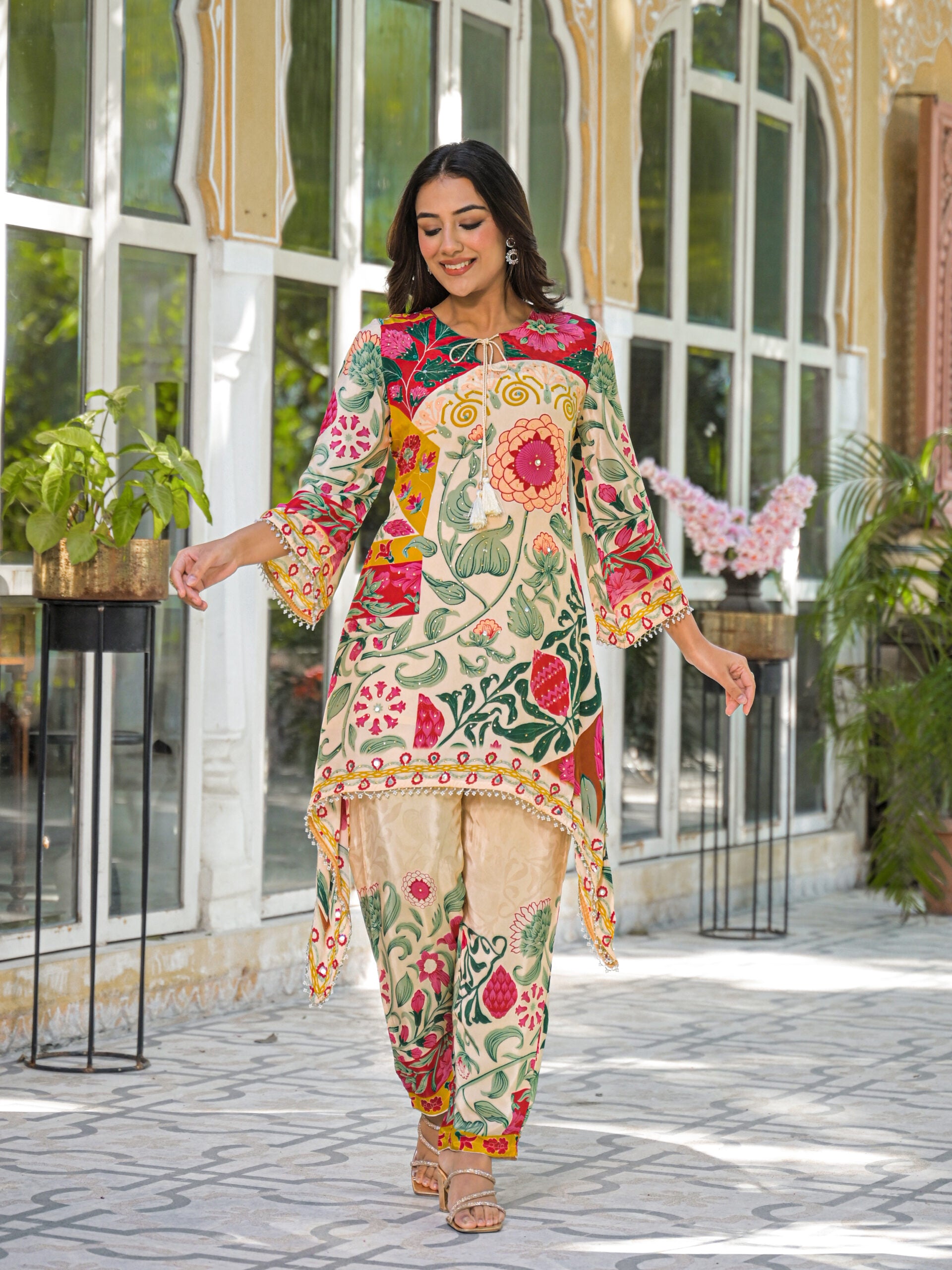 Label khoj Natural crepe with hand work Two piece