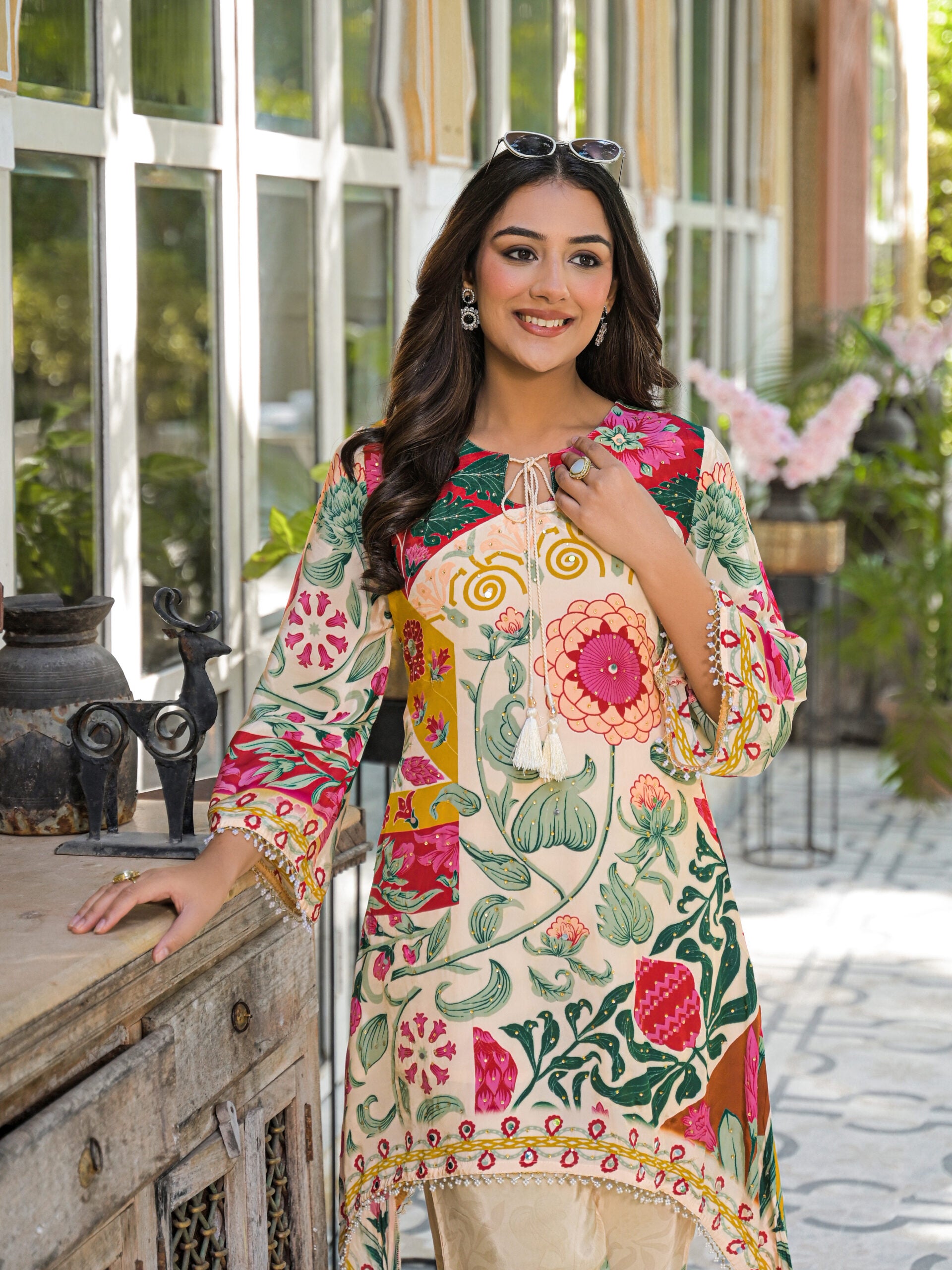 Label khoj Natural crepe with hand work Two piece