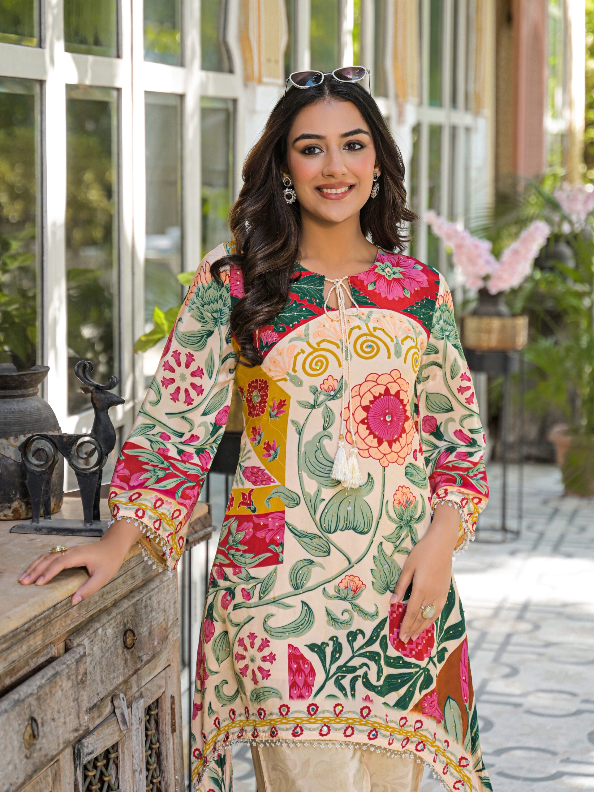 Label khoj Natural crepe with hand work Two piece