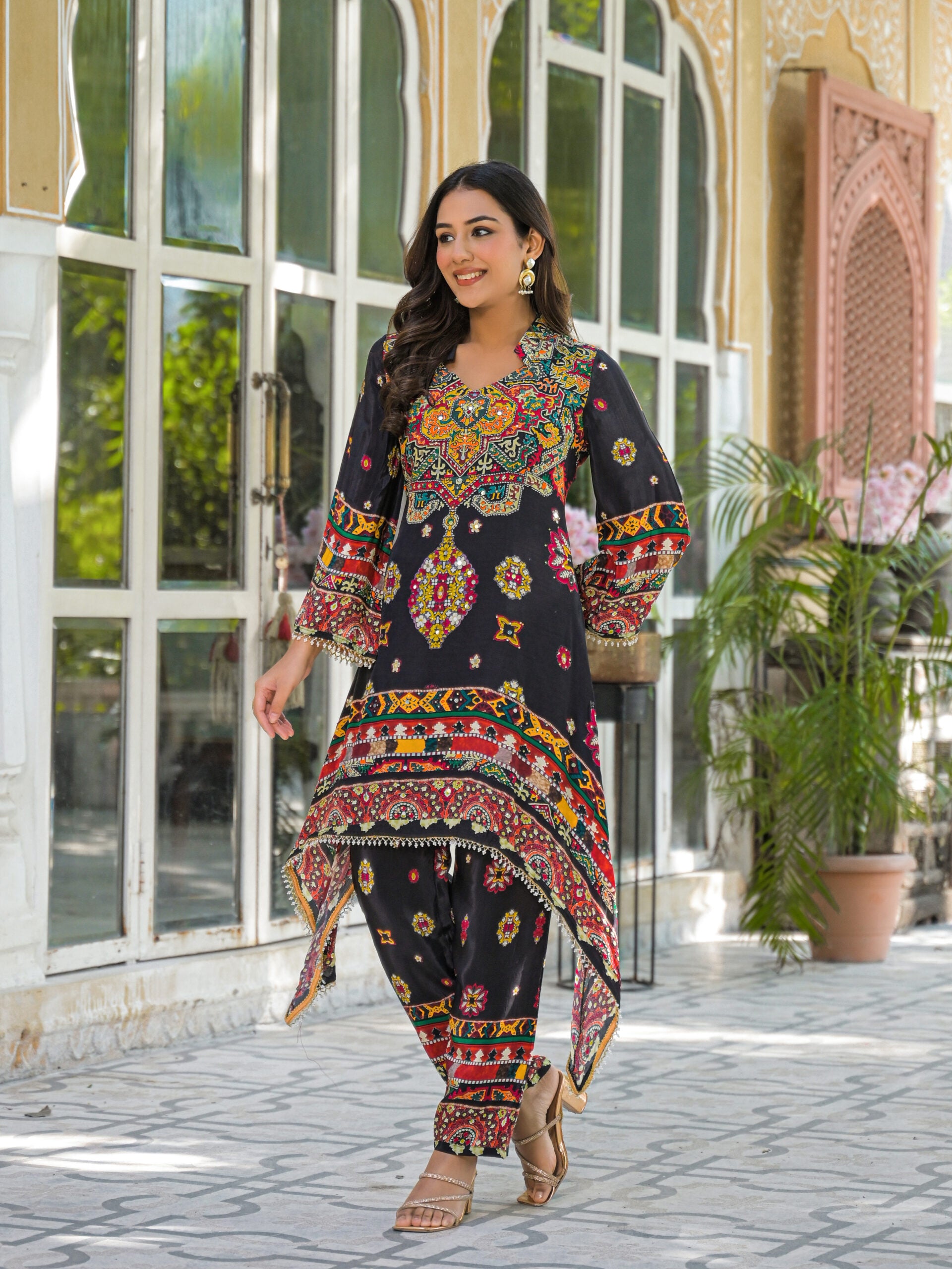 Label khoj Natural crepe with hand work Two piece