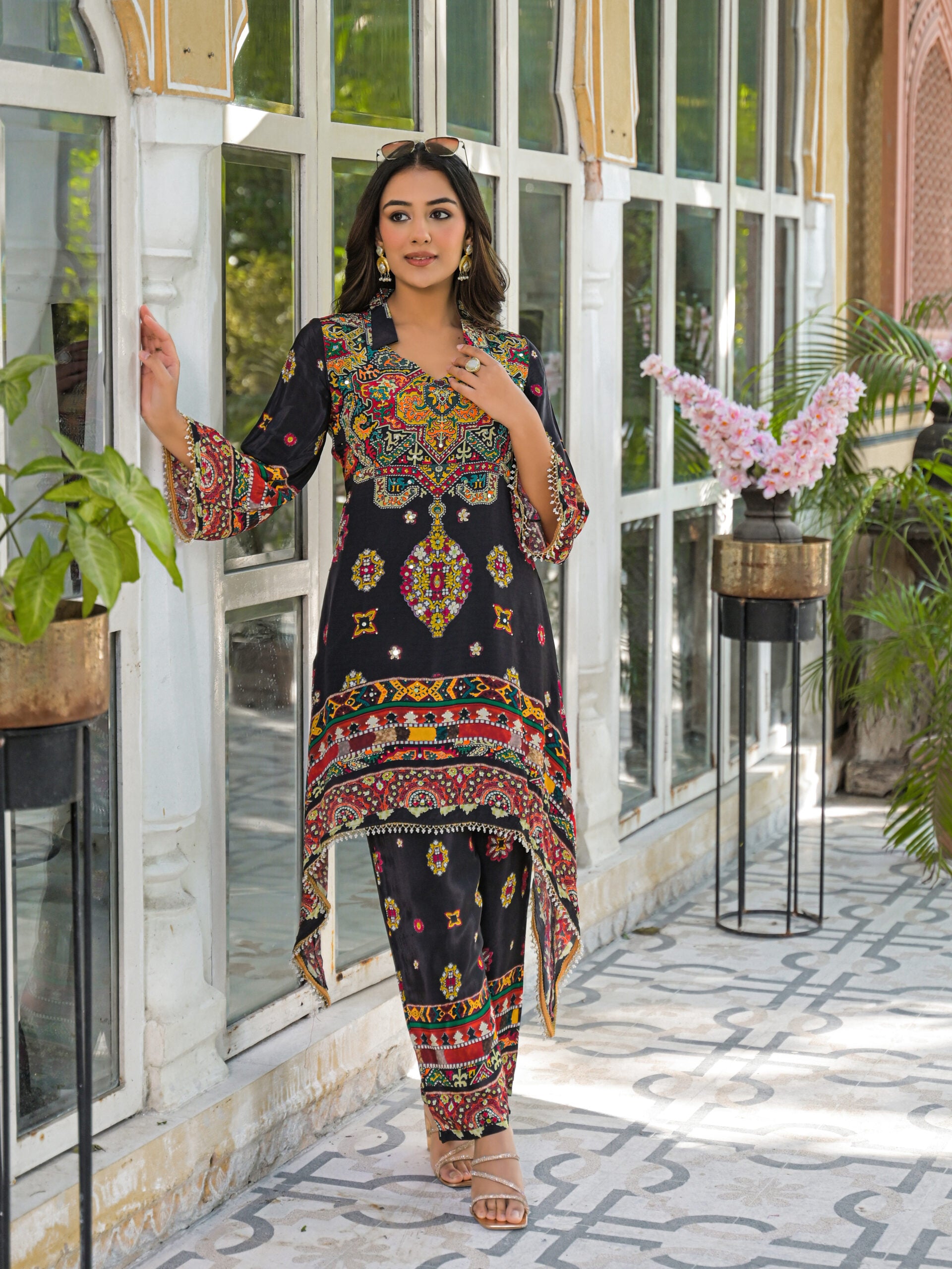 Label khoj Natural crepe with hand work Two piece