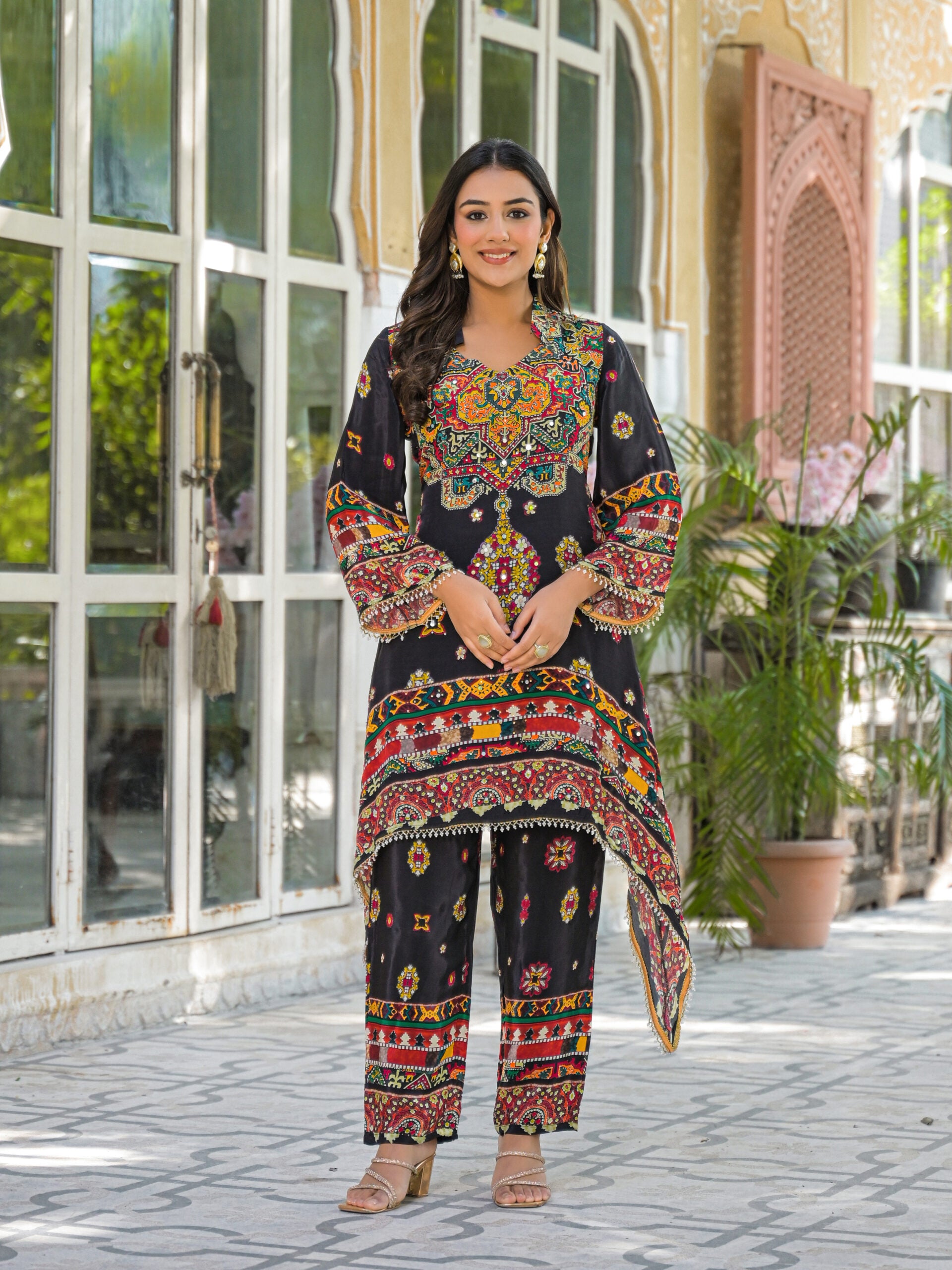 Label khoj Natural crepe with hand work Two piece