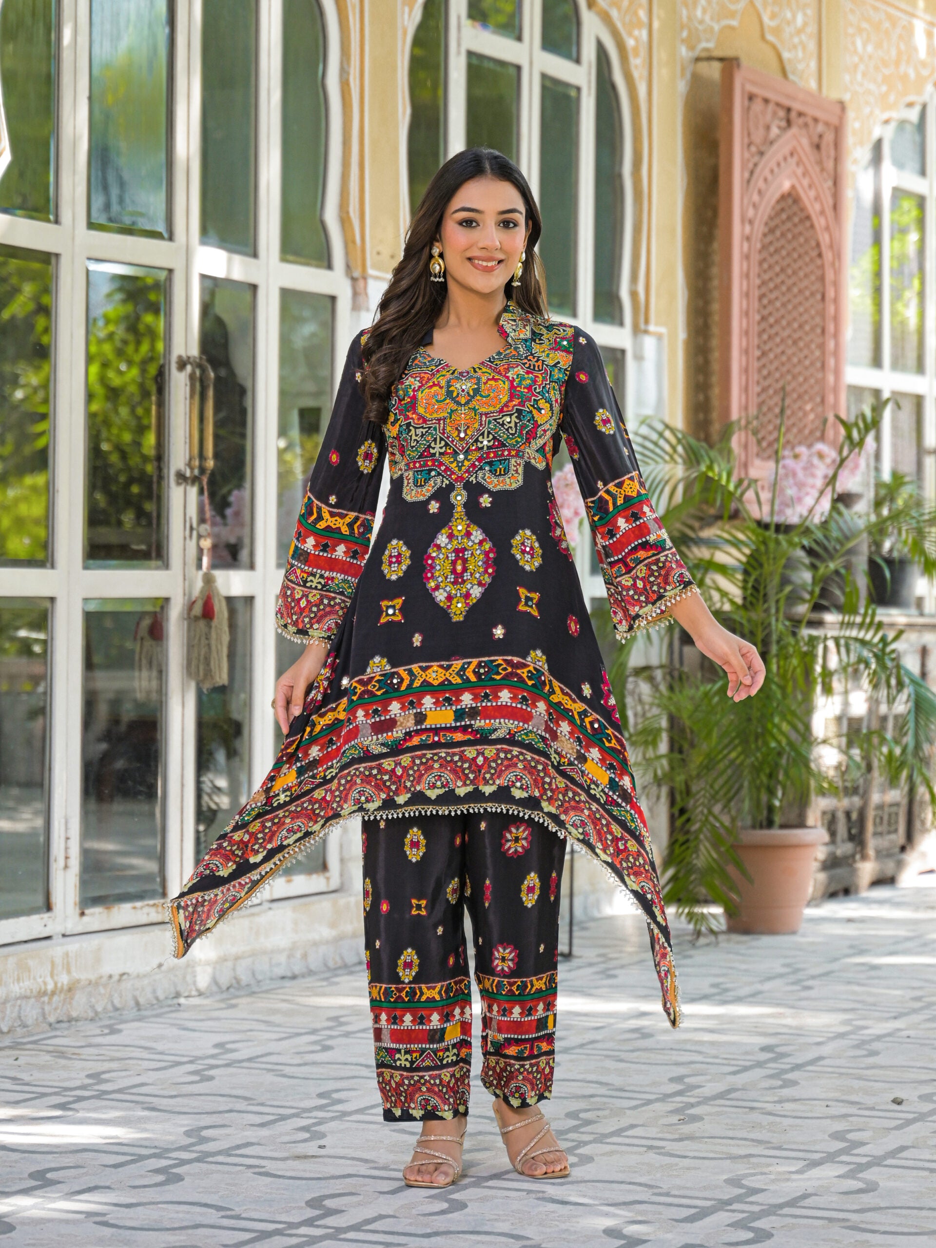 Label khoj Natural crepe with hand work Two piece