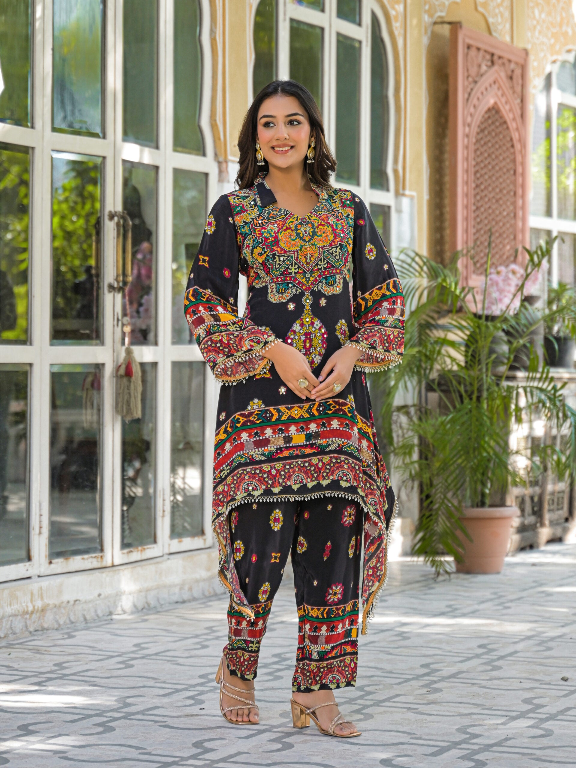 Label khoj Natural crepe with hand work Two piece