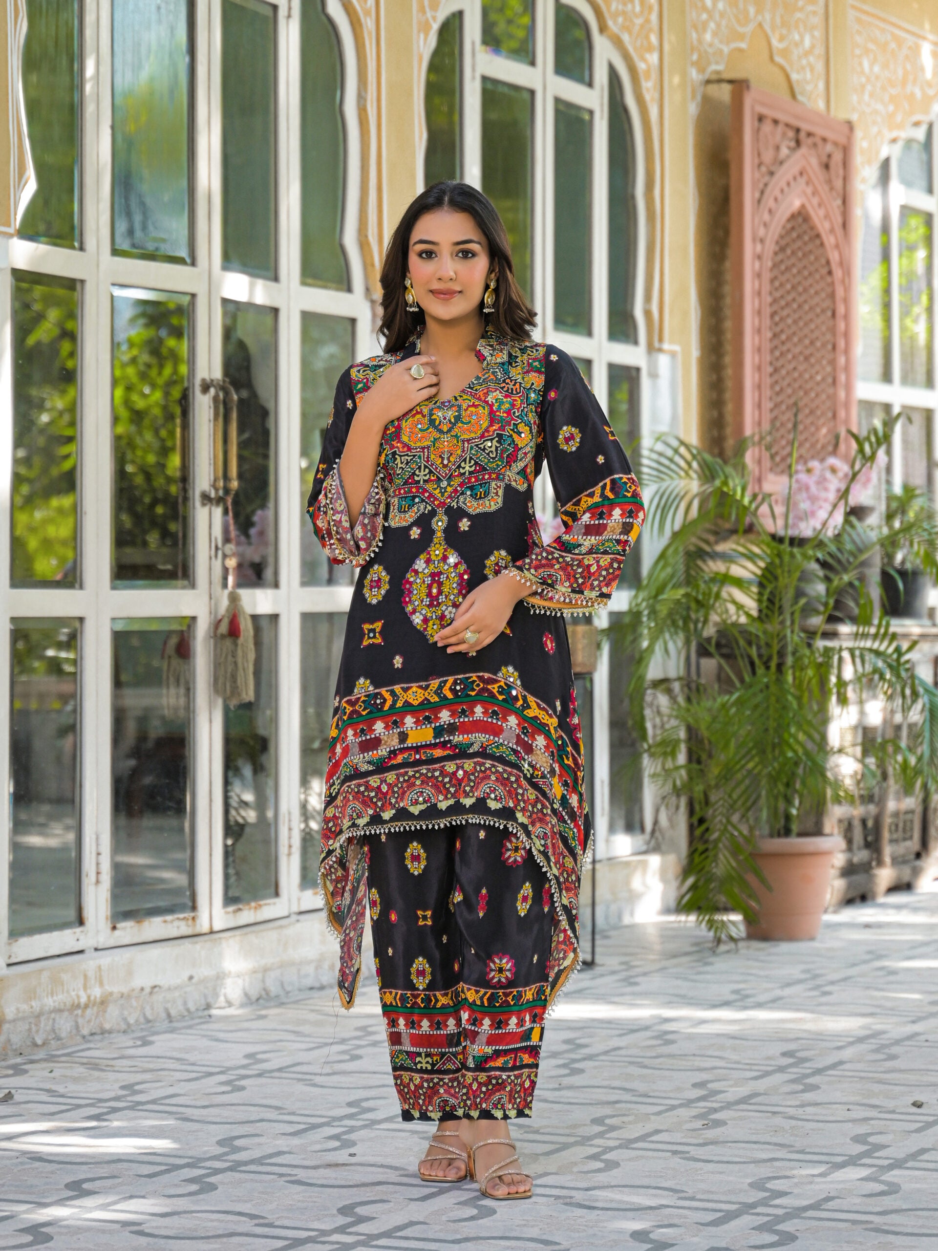 Label khoj Natural crepe with hand work Two piece