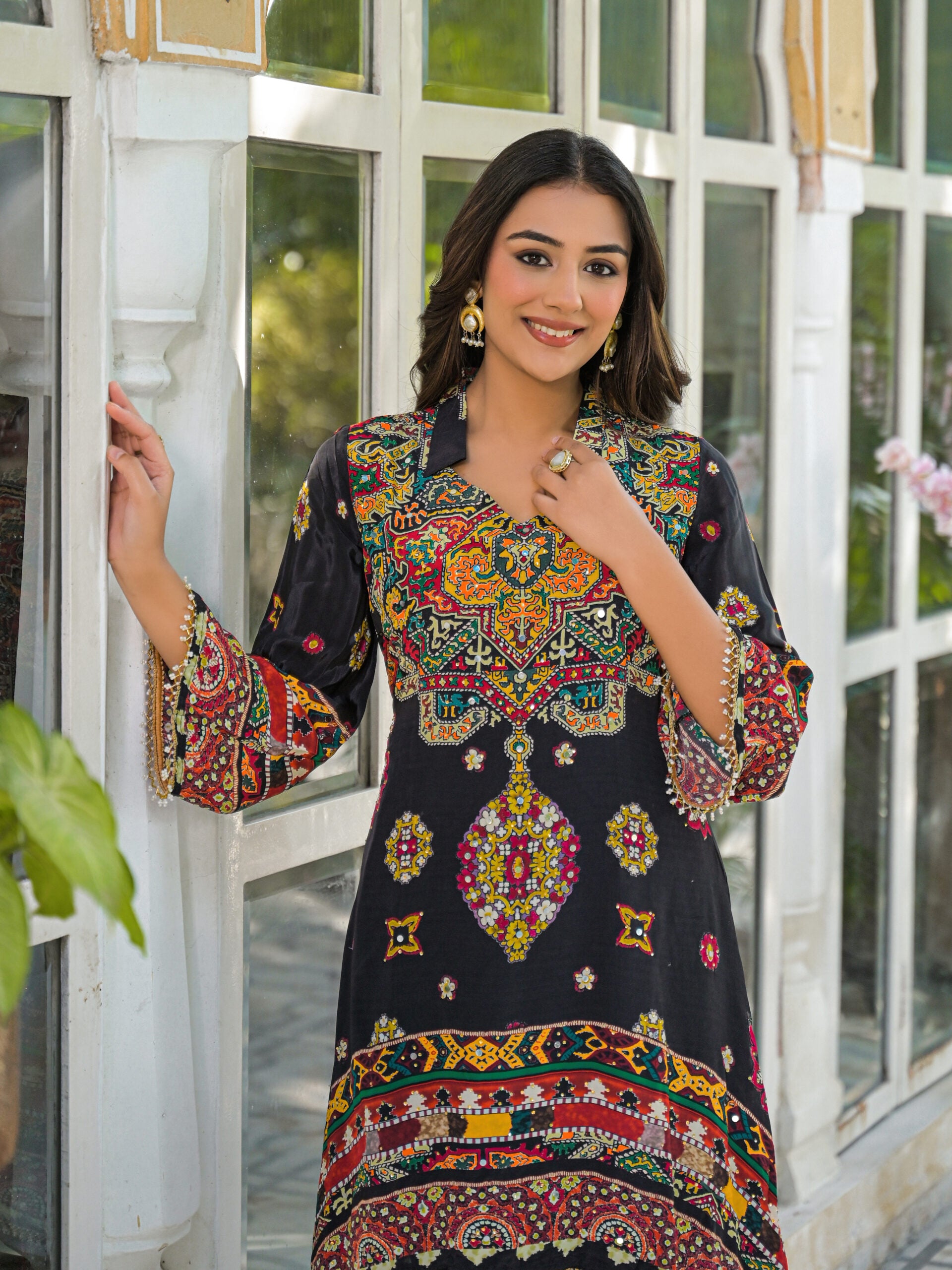 Label khoj Natural crepe with hand work Two piece