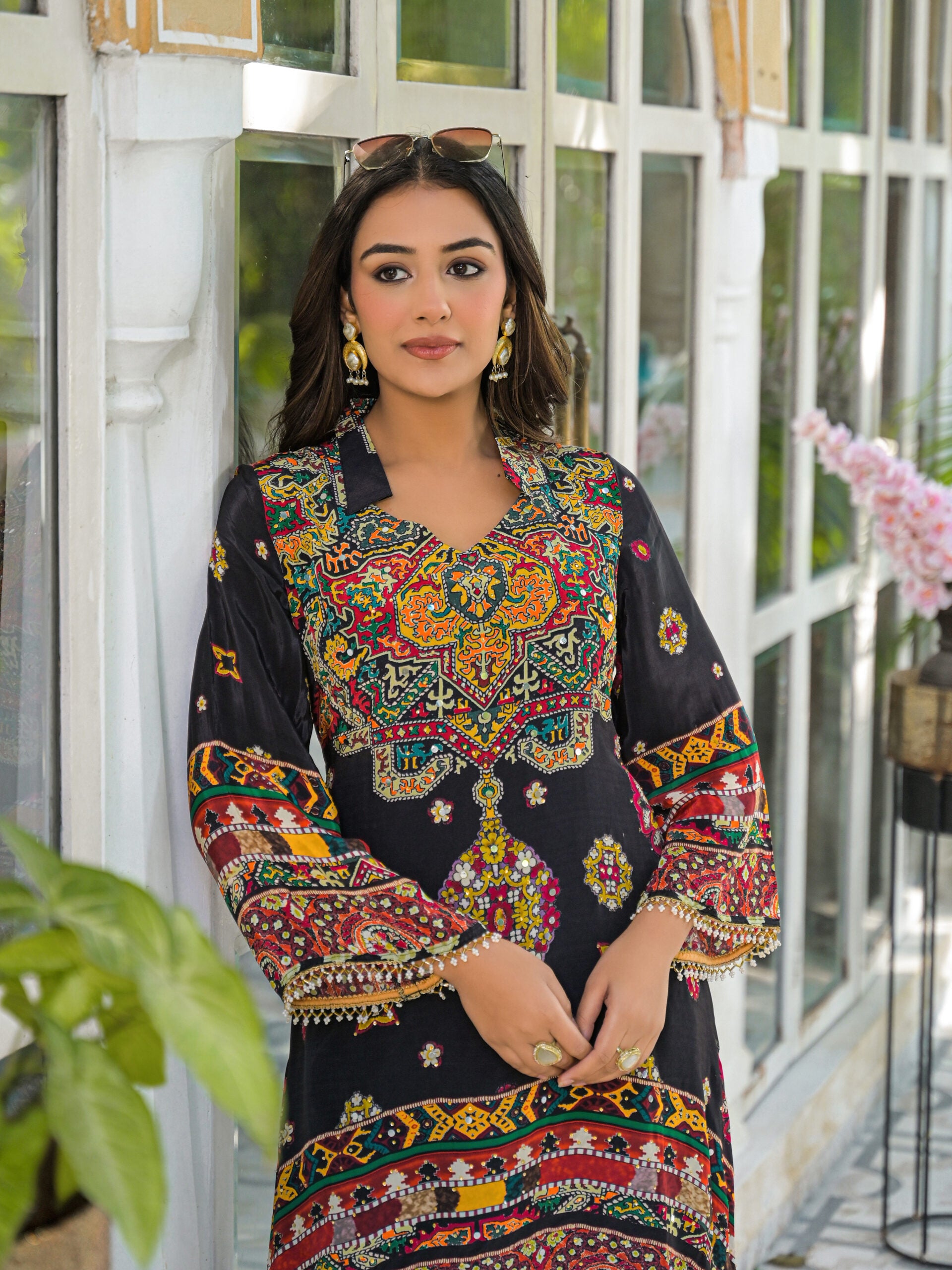 Label khoj Natural crepe with hand work Two piece