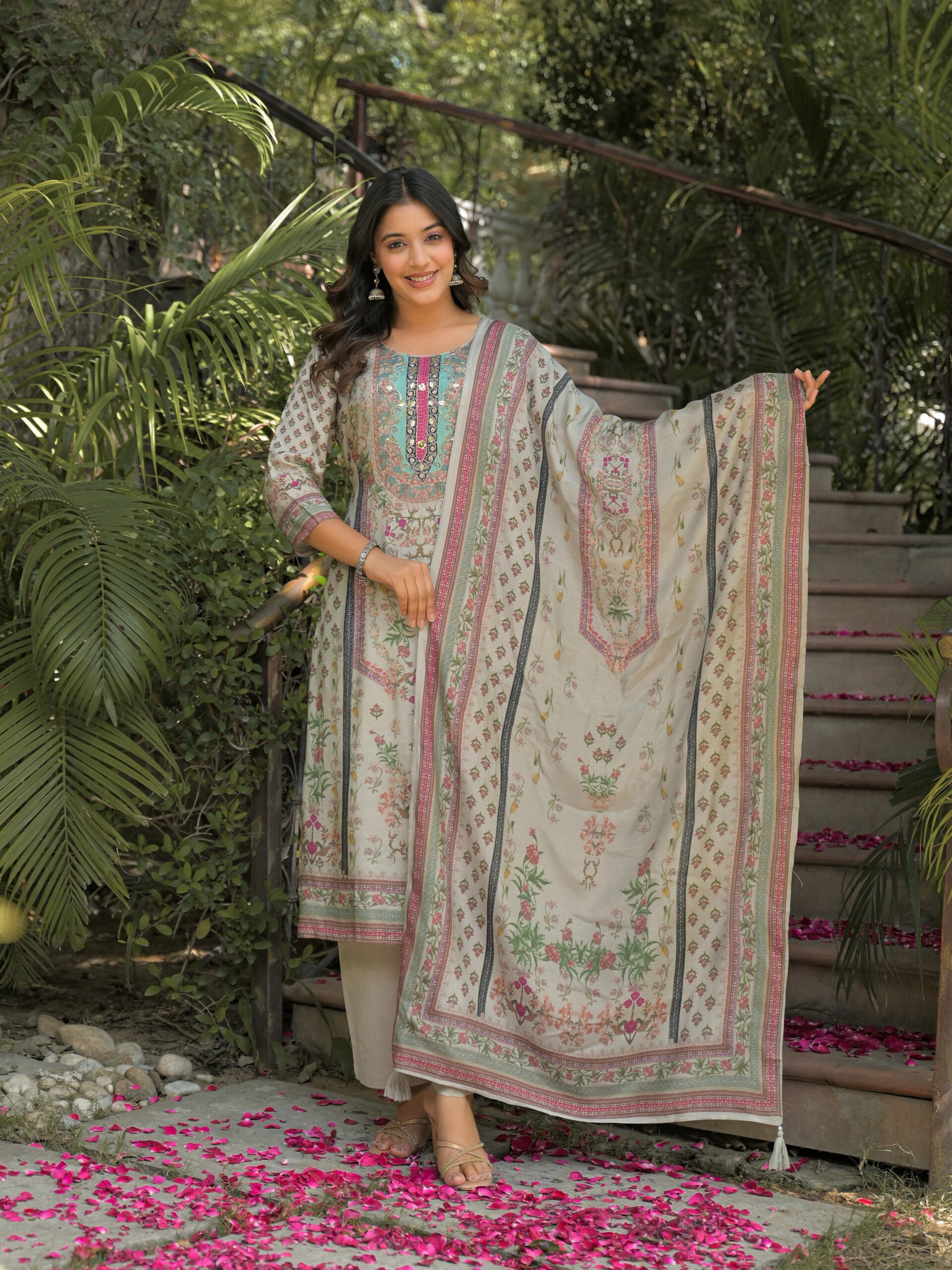 Label Khoj Women Pure viscose maslin with hand work kurta set