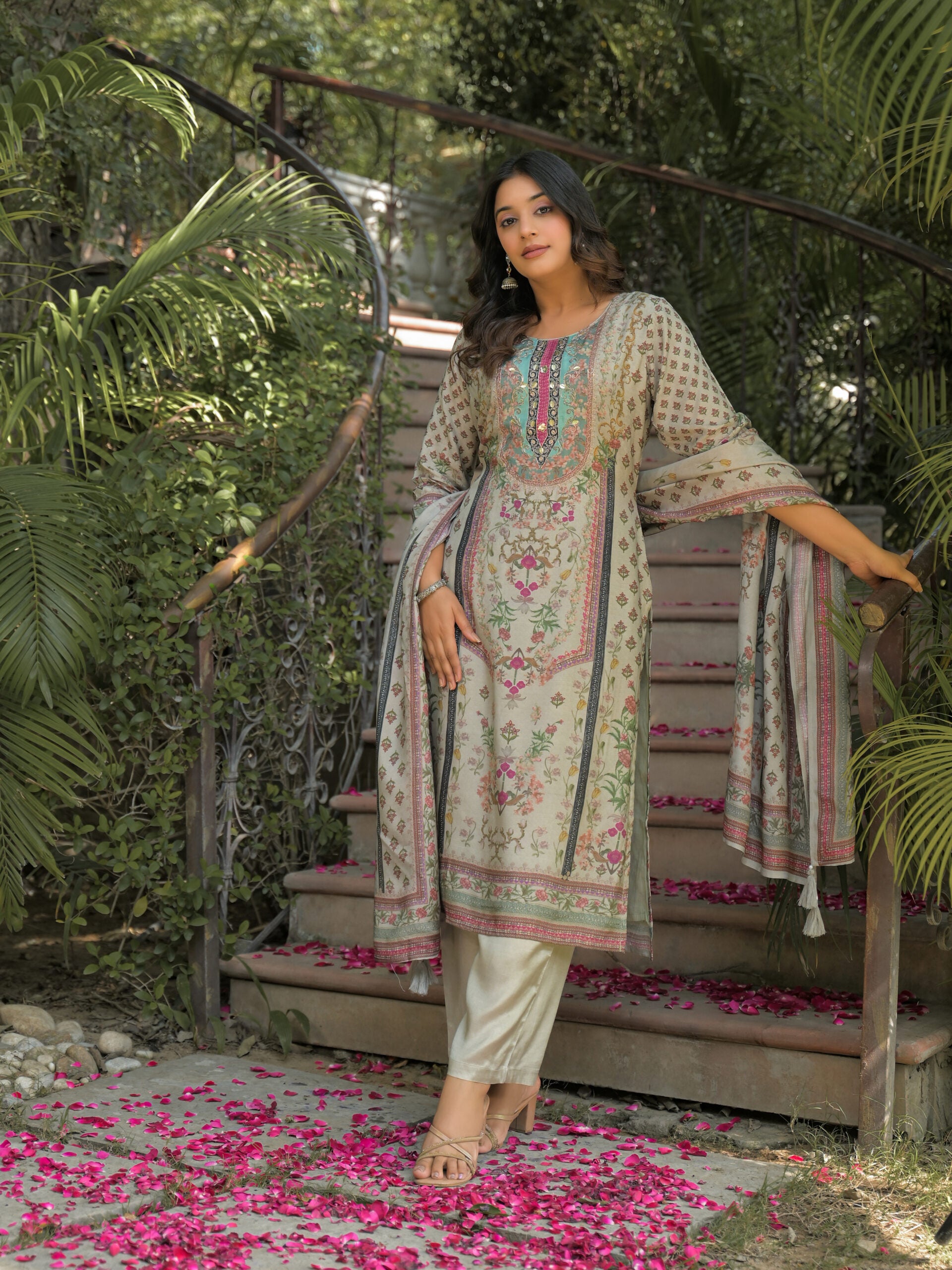 Label Khoj Women Pure viscose maslin with hand work kurta set