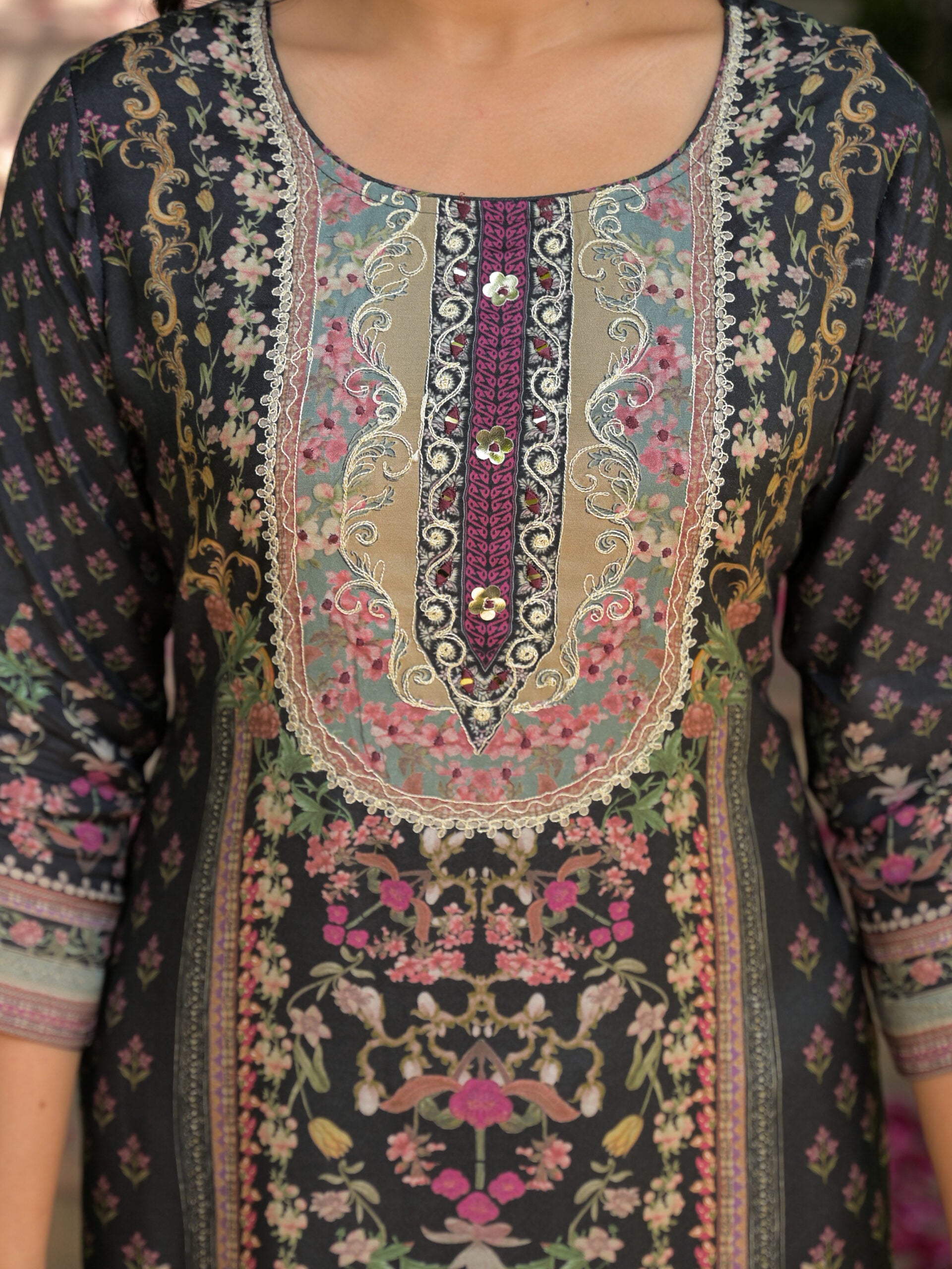 Label Khoj Women Pure viscose maslin with hand work kurta set
