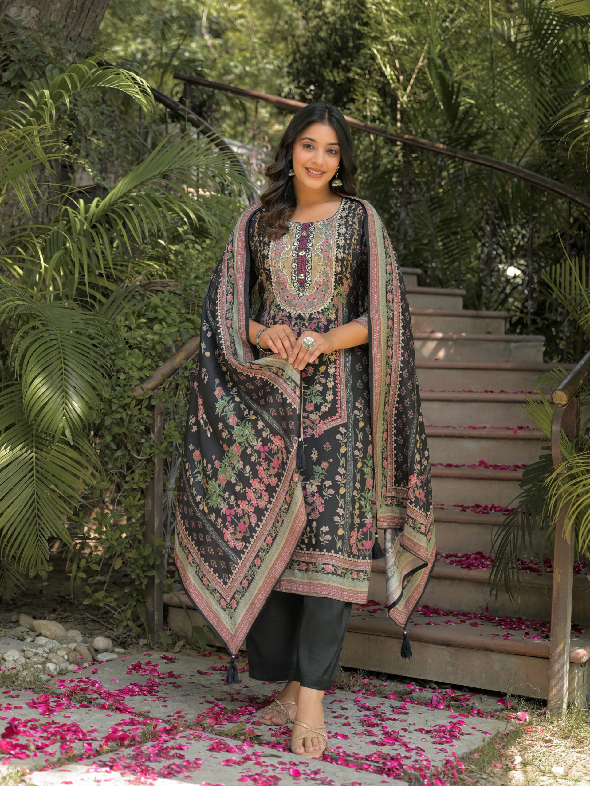 Label Khoj Women Pure viscose maslin with hand work kurta set