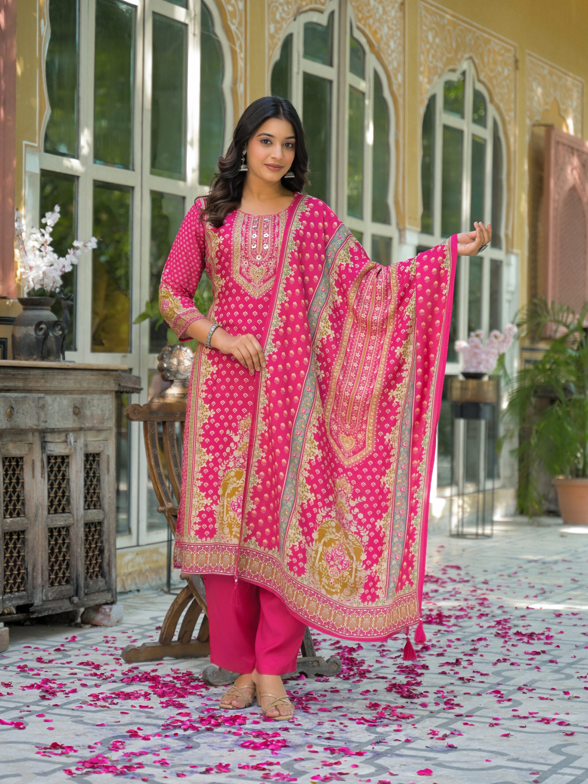 Label Khoj Women Pure viscose maslin with hand work kurta set