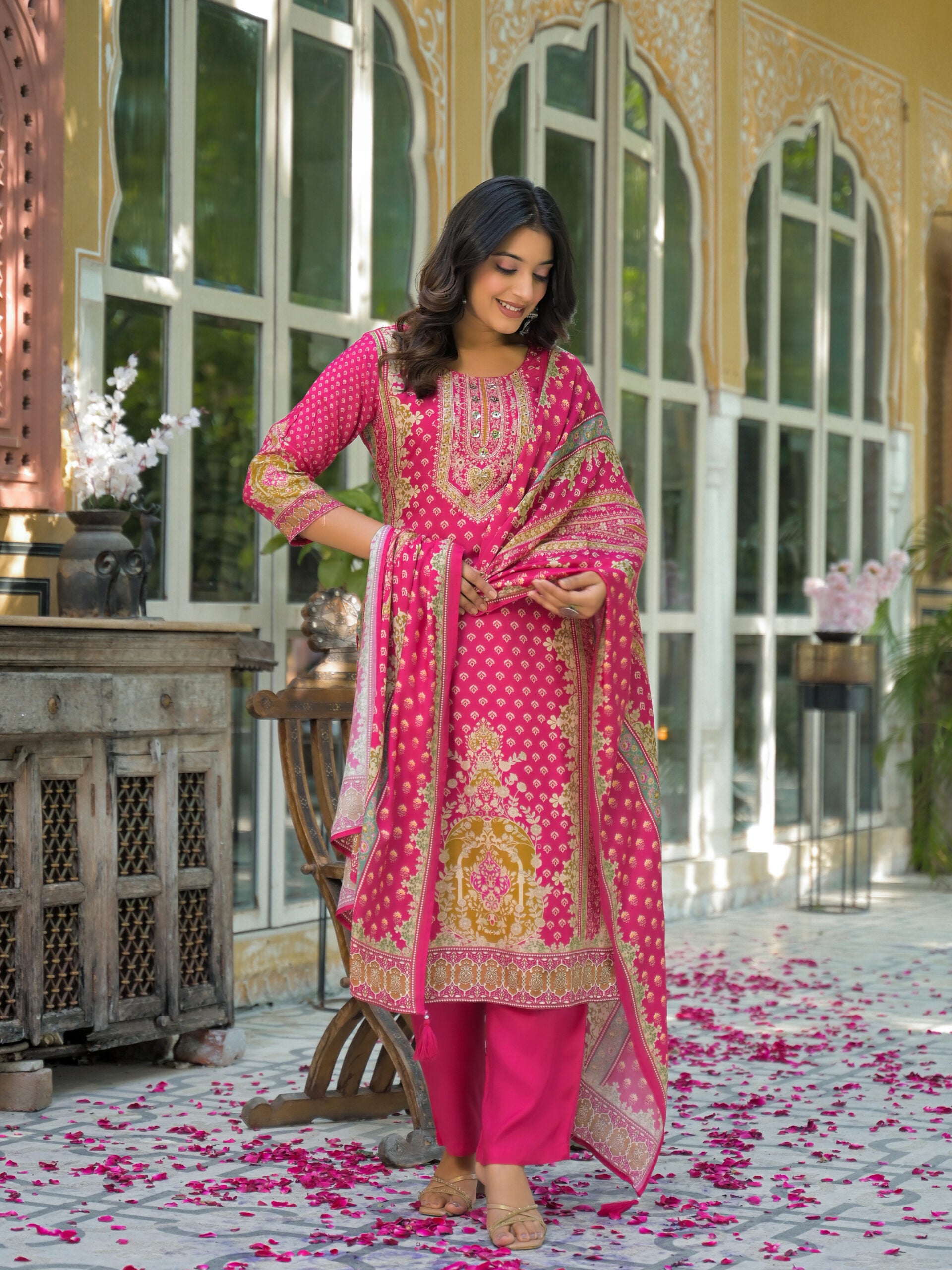 Label Khoj Women Pure viscose maslin with hand work kurta set