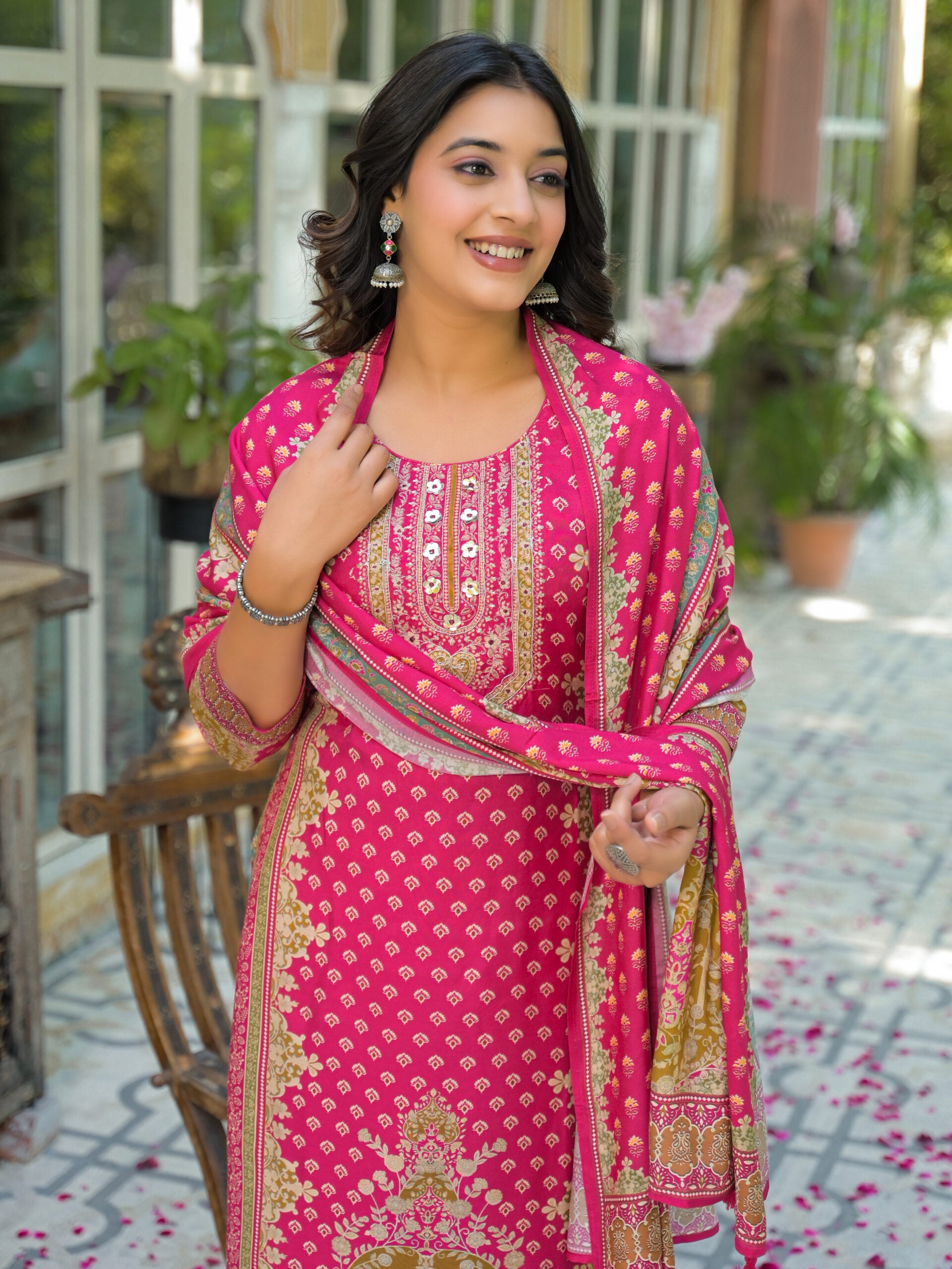 Label Khoj Women Pure viscose maslin with hand work kurta set