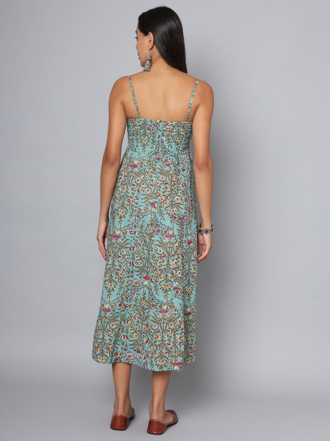 Shuddhi Green and Red Spaghetti Dress