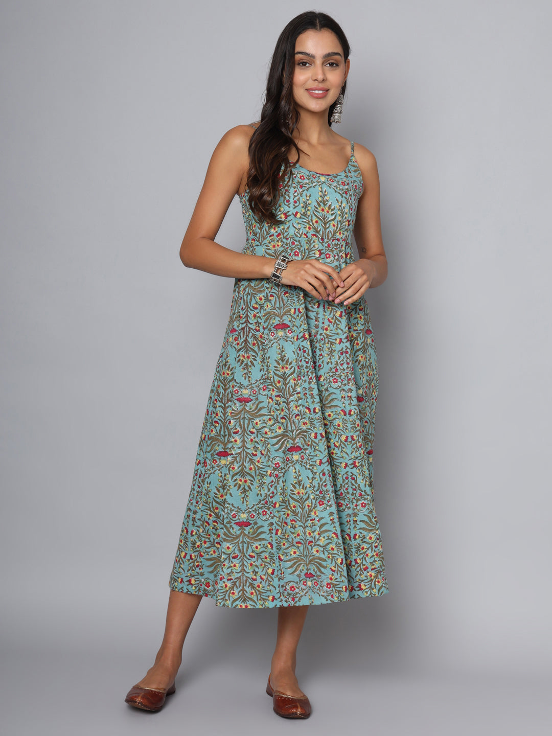 Shuddhi Green and Red Spaghetti Dress
