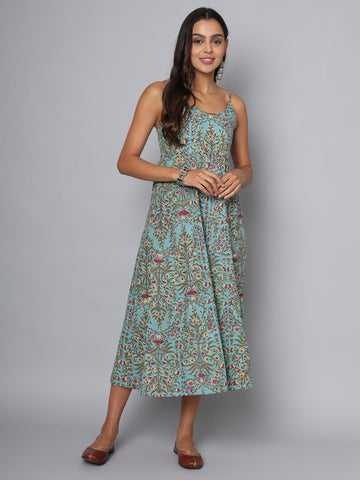 Shuddhi Green and Red Spaghetti Dress