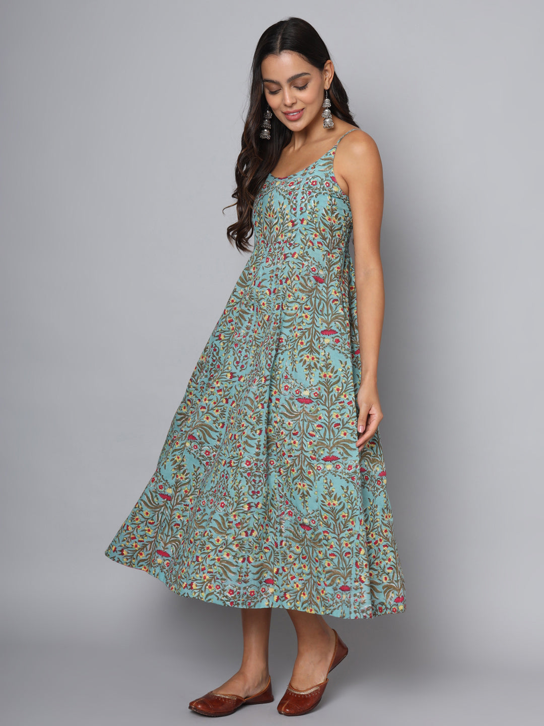 Shuddhi Green and Red Spaghetti Dress