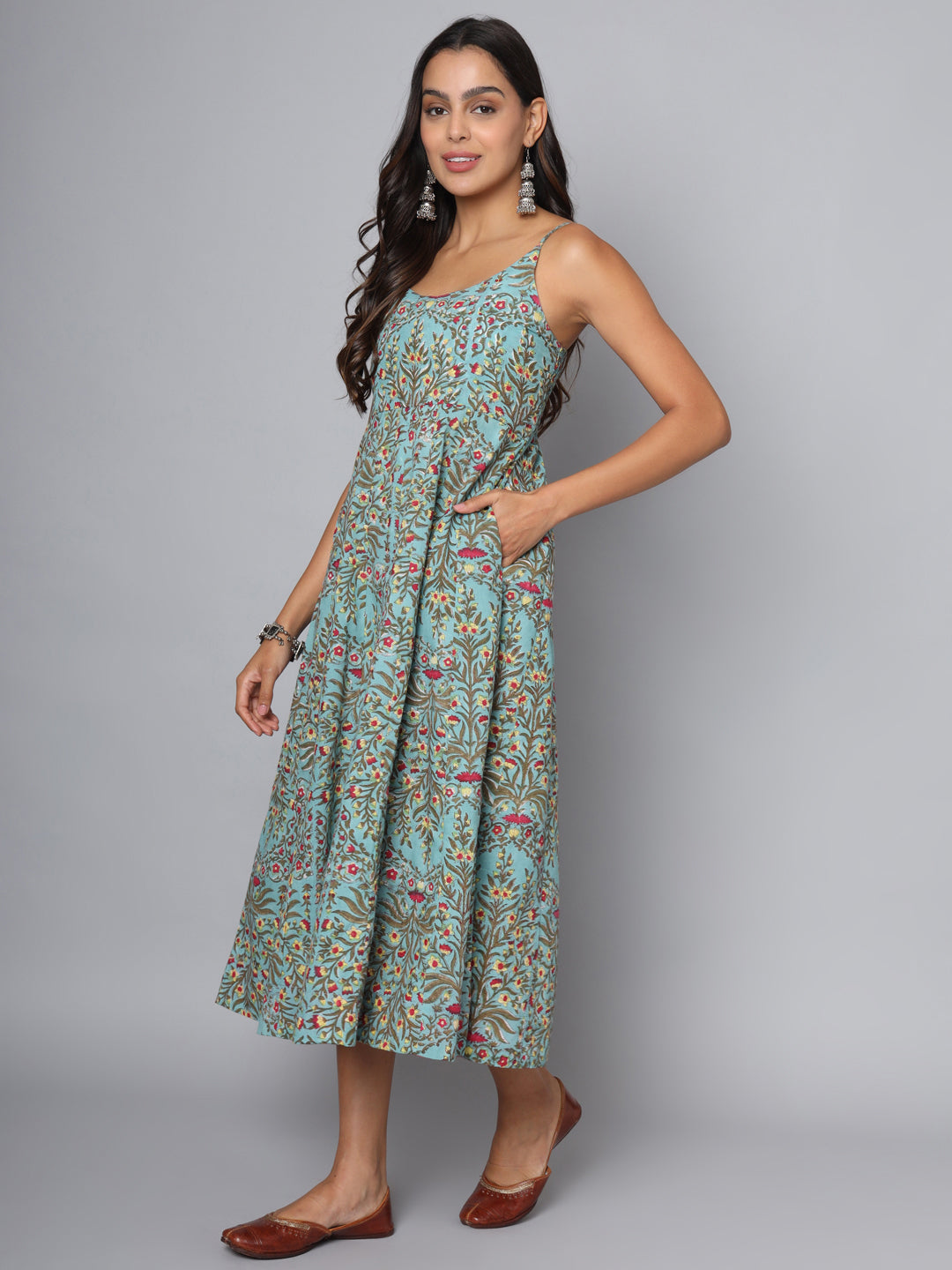 Shuddhi Green and Red Spaghetti Dress