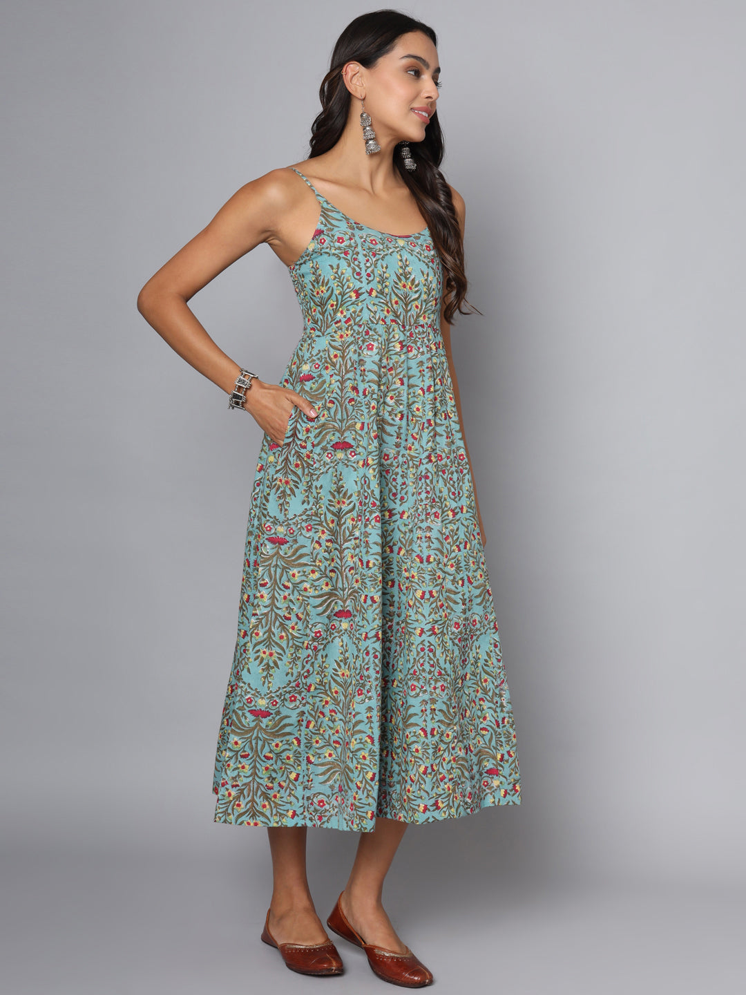 Shuddhi Green and Red Spaghetti Dress