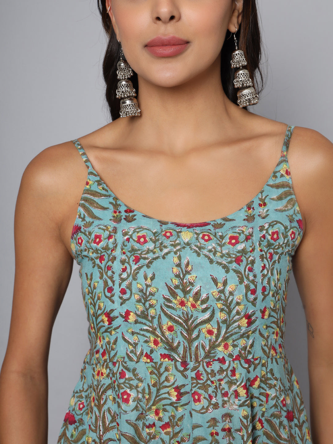 Shuddhi Green and Red Spaghetti Dress