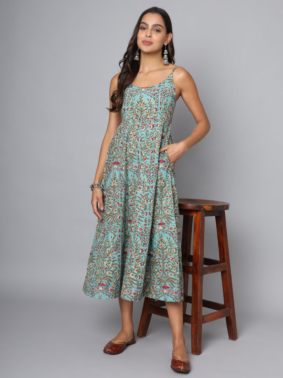 Shuddhi Green and Red Spaghetti Dress