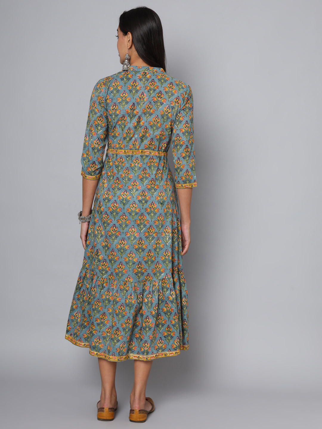 Shuddhi powder blue with mustard dress