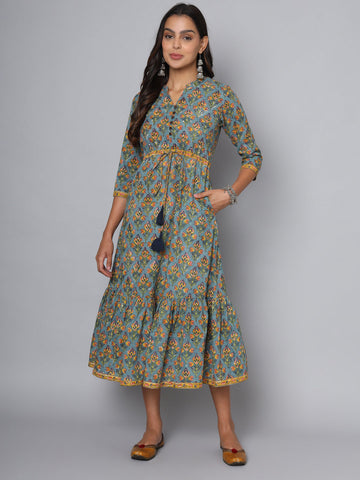 Shuddhi powder blue with mustard dress