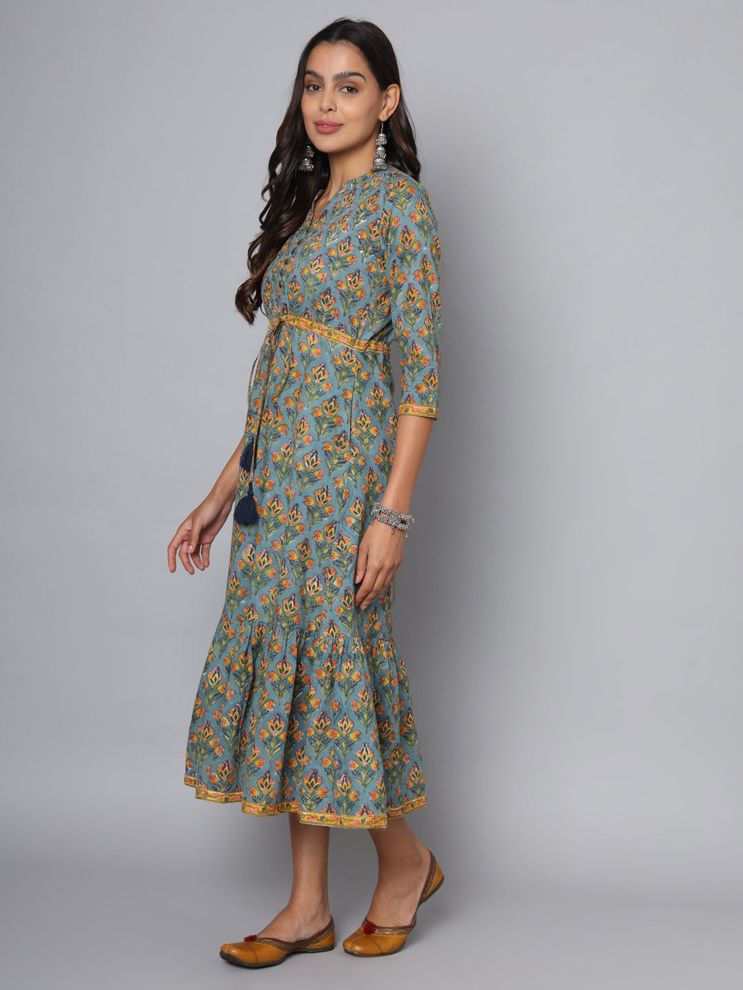 Shuddhi powder blue with mustard dress