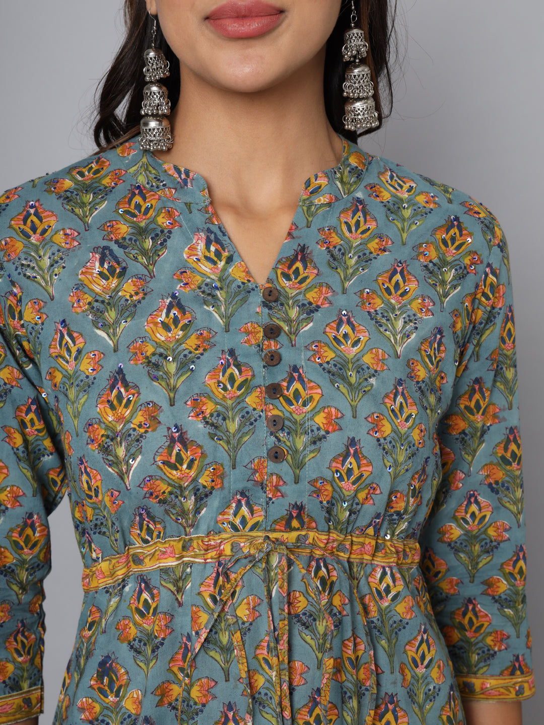 Shuddhi powder blue with mustard dress