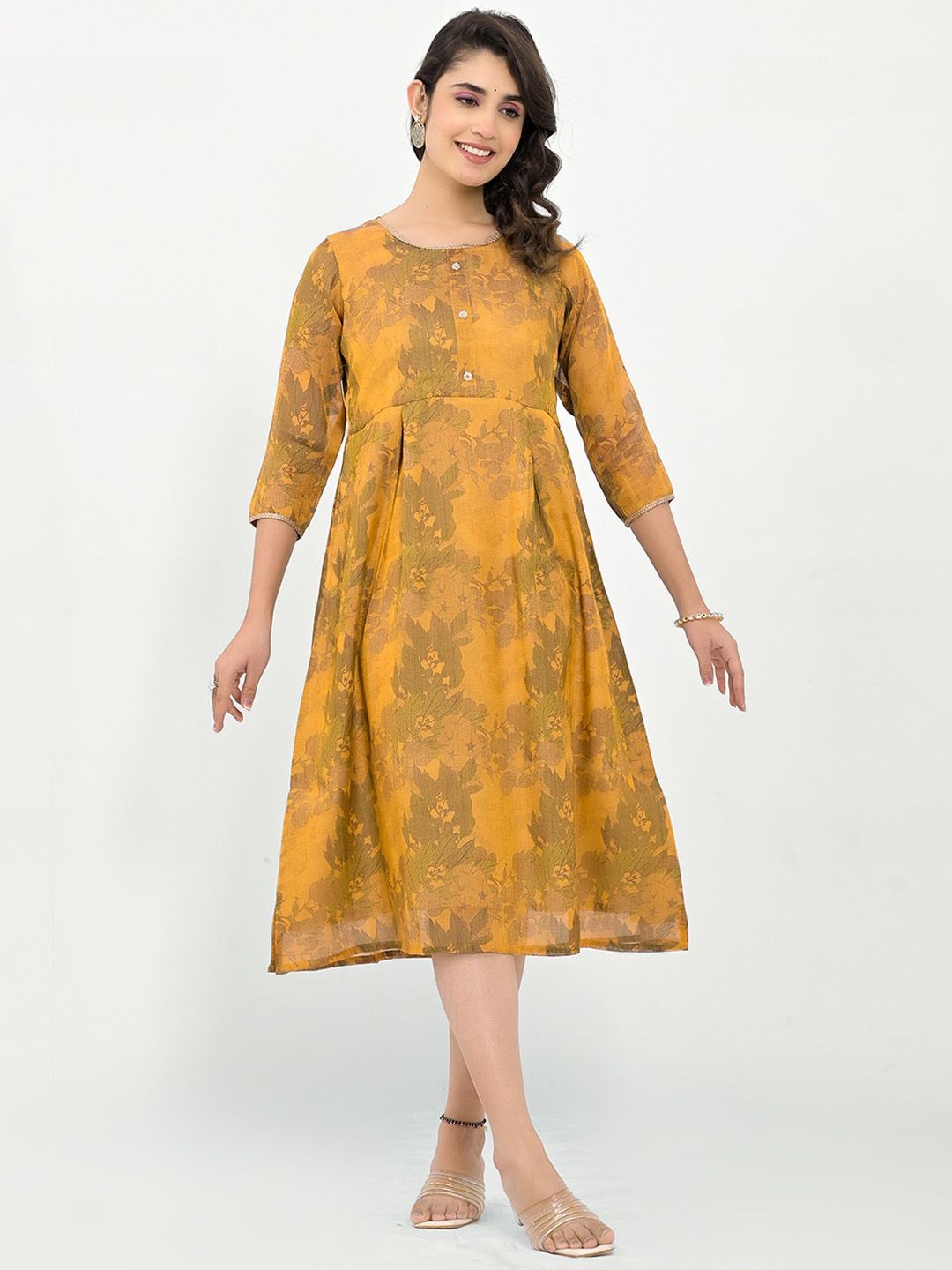 Label Khoj Women Silk Blend Printed Ethnic Dress