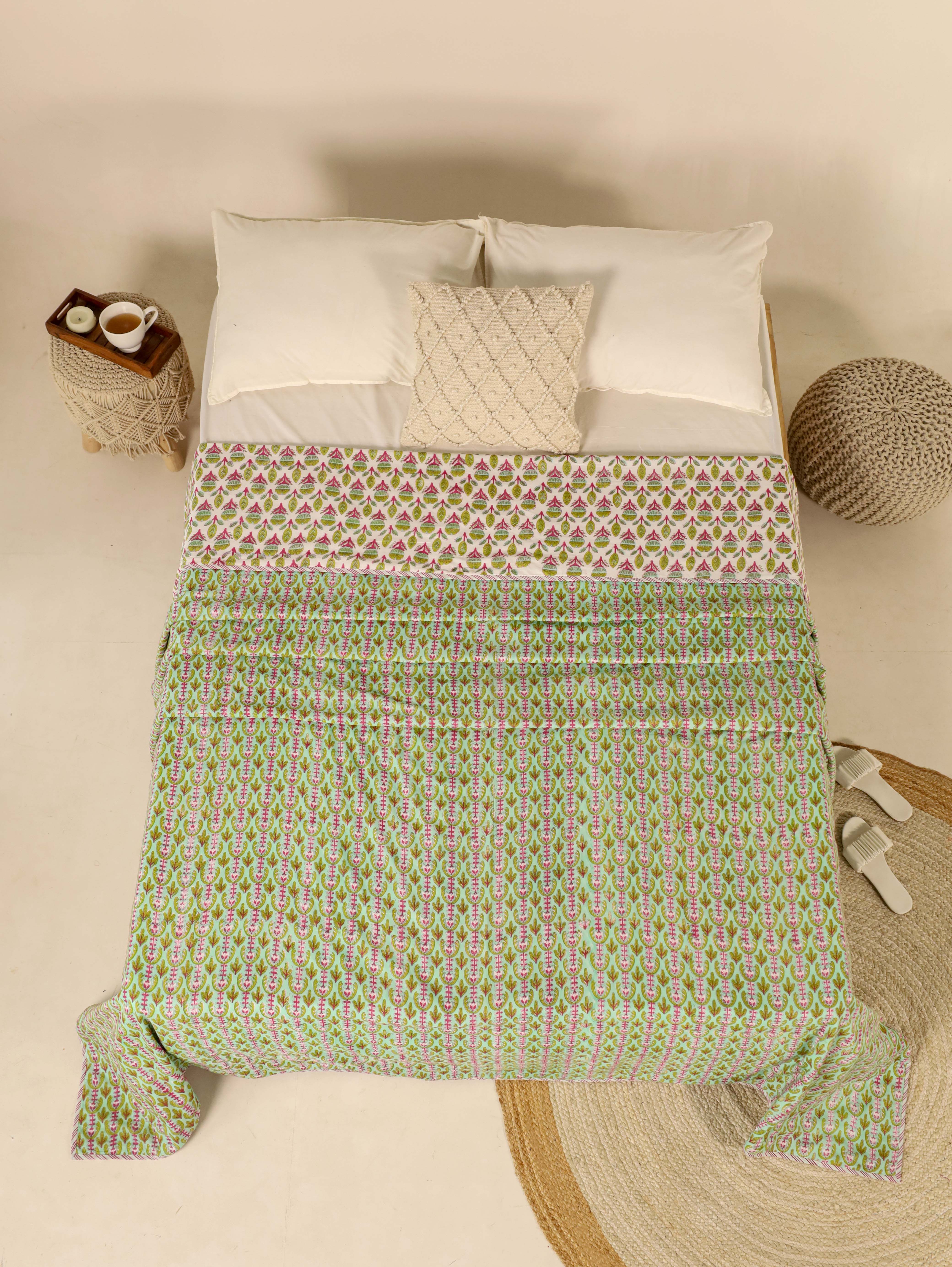 Green Dohar Reversible Bed Spreader