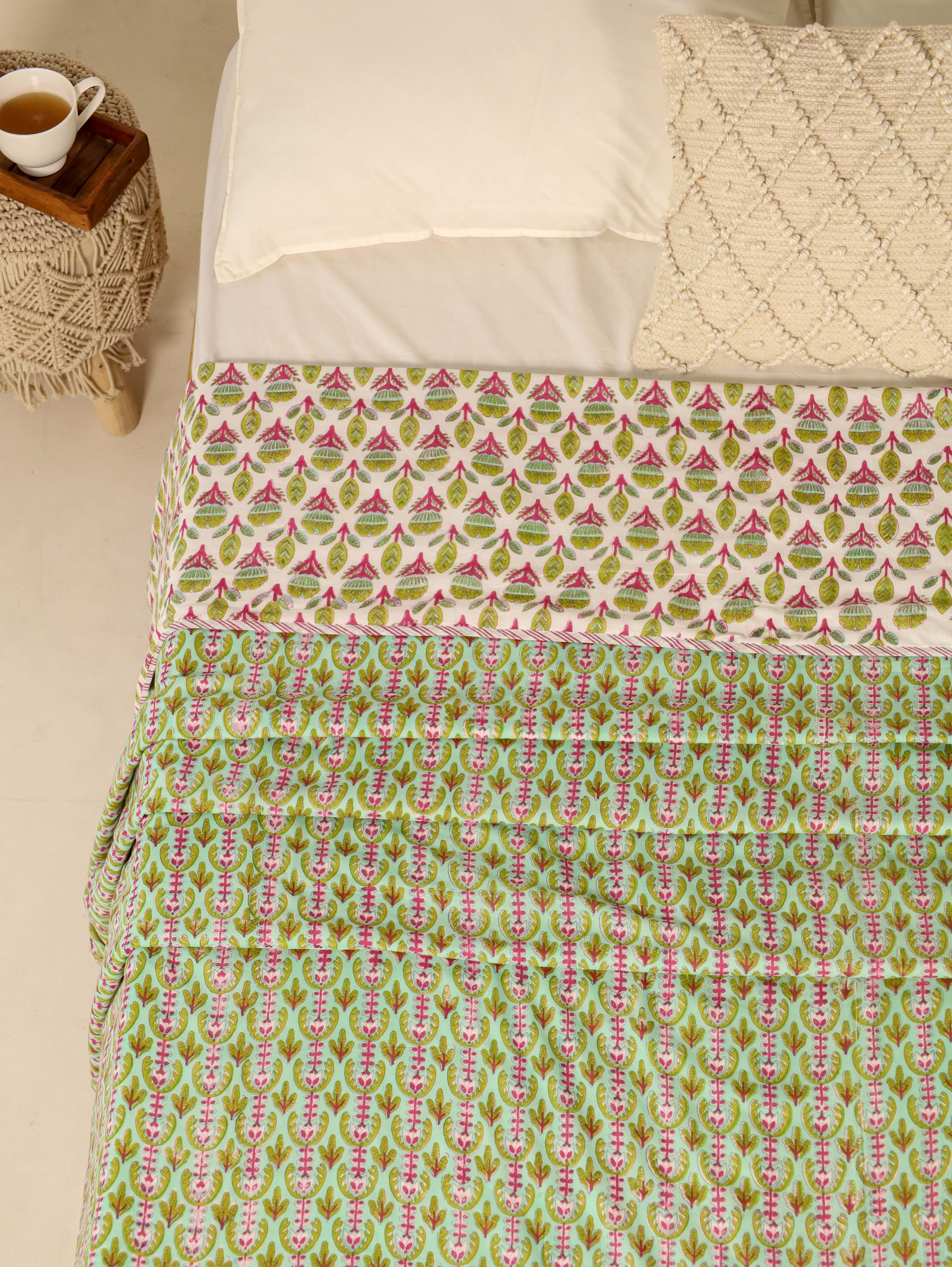 Green Dohar Reversible Bed Spreader