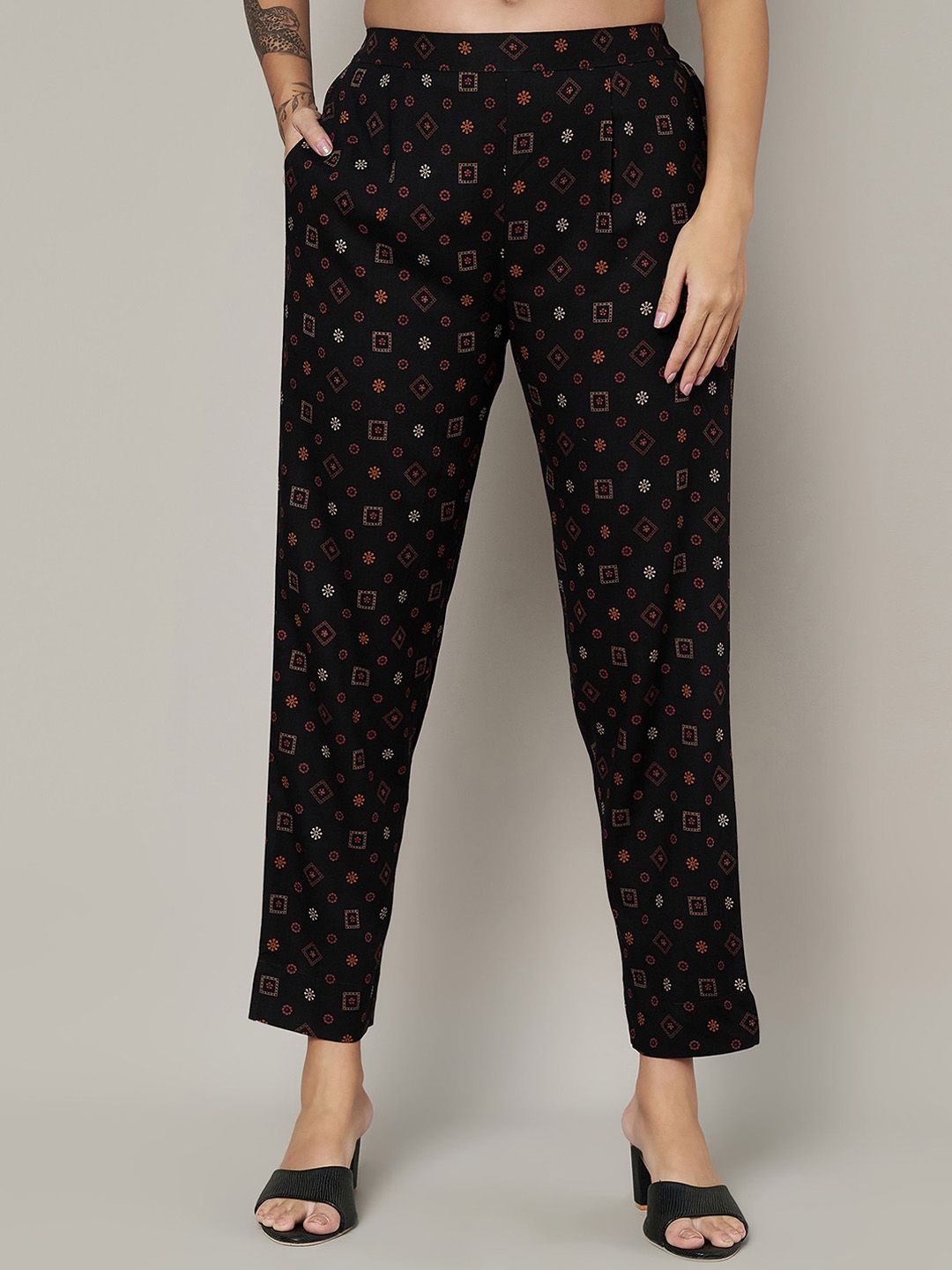 Label Khoj Womens Black Rayon Printed Coord Set