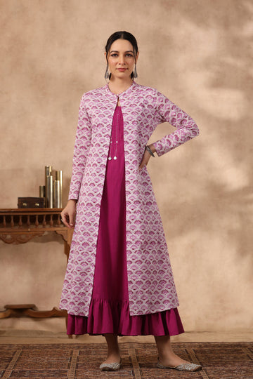 Shuddhi purple and pink jacket double dress.