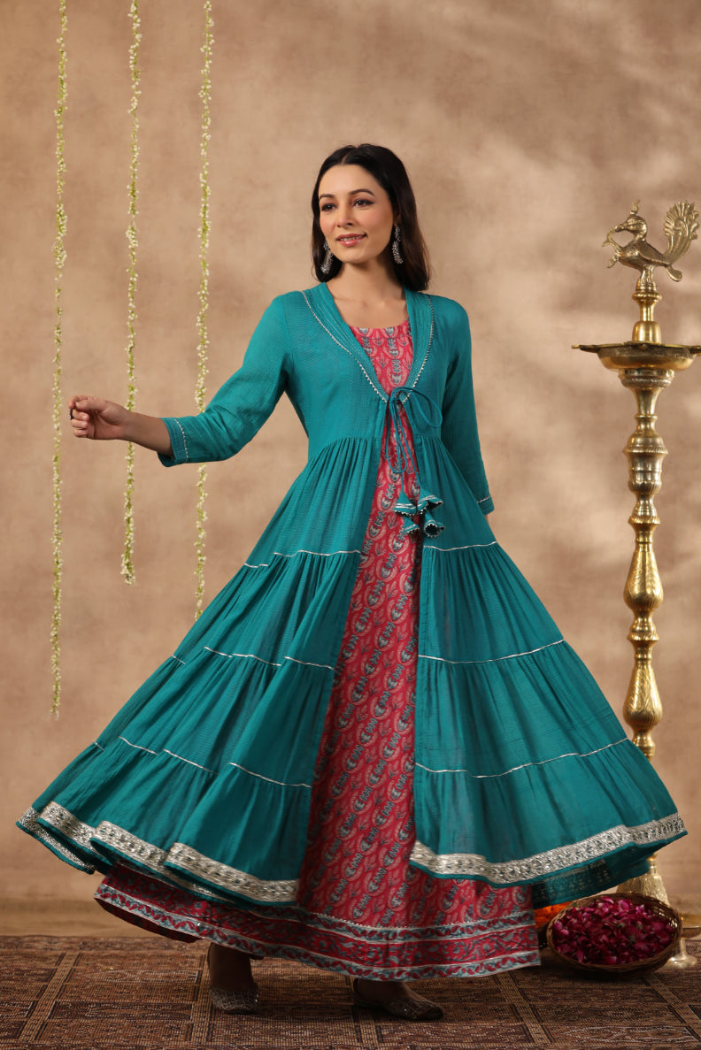 Shuddhi Pink and Blue double dress