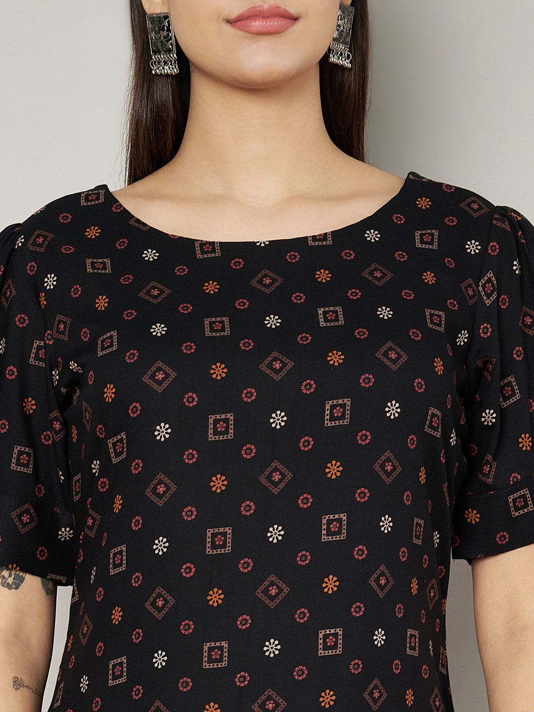 Label Khoj Womens Black Rayon Printed Coord Set